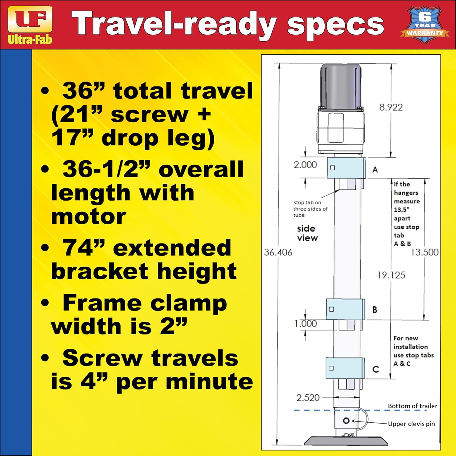 Ultra-Fab Products 17943010 5th Wheel Electric Landing Gear