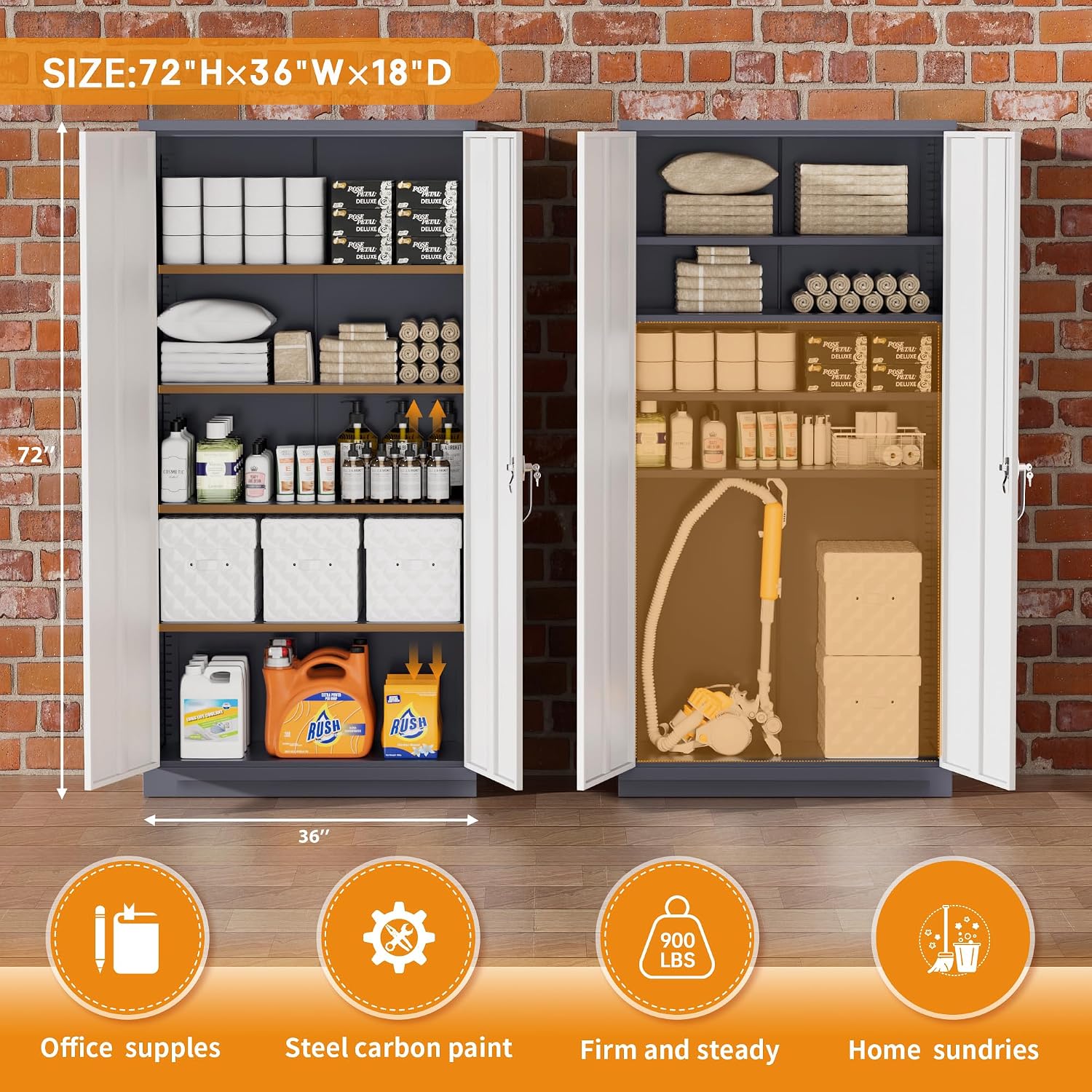 Greenvelly Steel SnapIt Storage Cabinet, 72" Locking Metal Garage Storage Cabinet with 4 Adjustable Shelves, 2 Doors and Lock for File, Office, Garage
