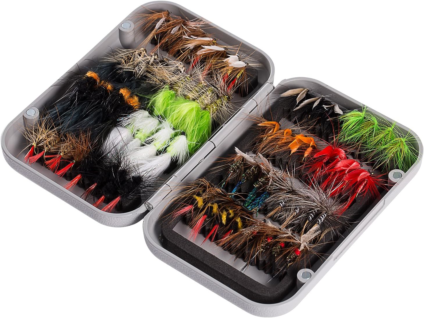 BASSDASH Fly Fishing Assorted Flies Kit, Pack of 64 pcs Including Dry and Wet Flies, Nymphs, Streamers, Terrestrials, Leeches and More