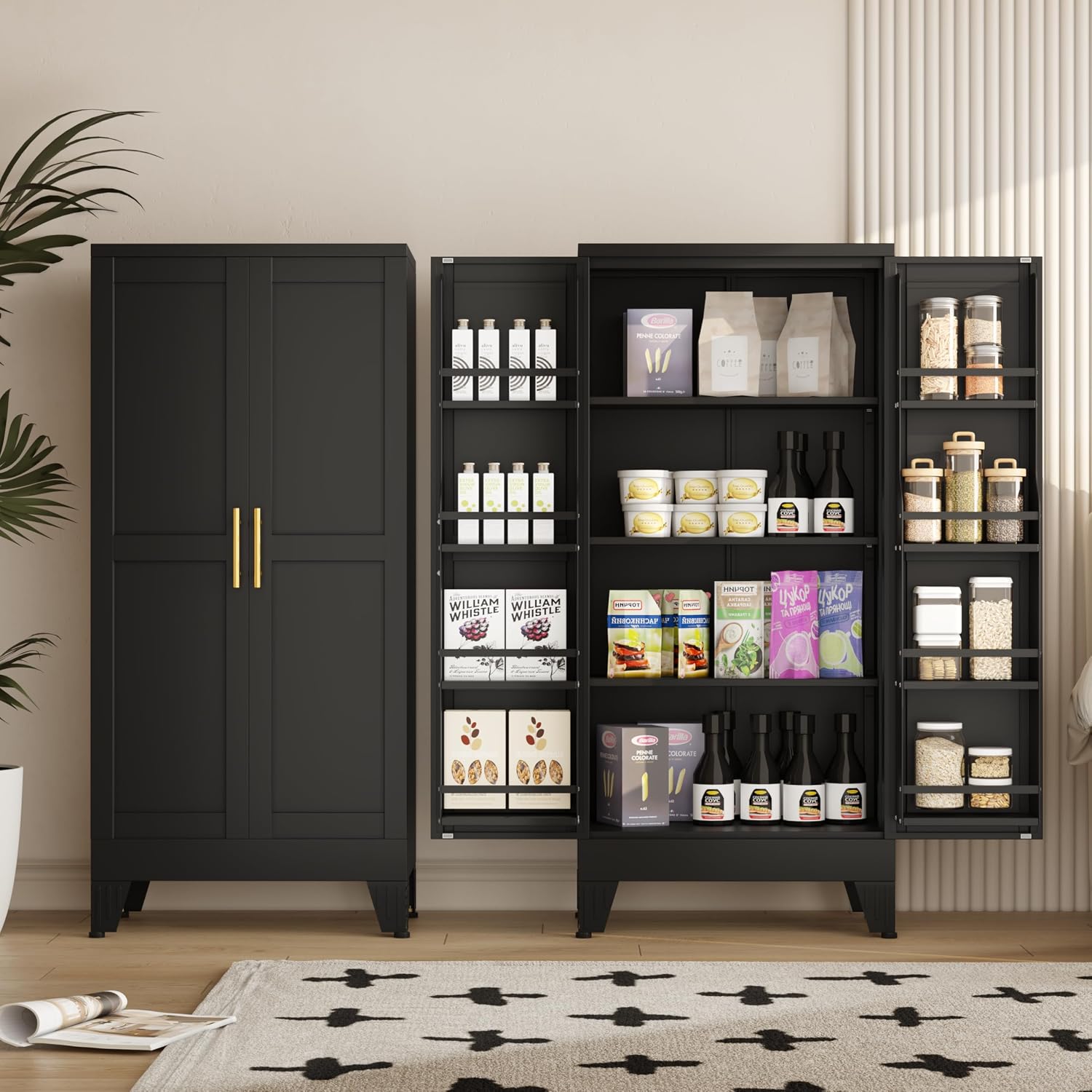 GAIOUS 75.2" Tall Metal Kitchen Pantry Storage Cabinets with 2 Door and 5 Adjustable Shelves, Cupboard for Kitchen, Dining Room, Living Room and Bathroom, White
