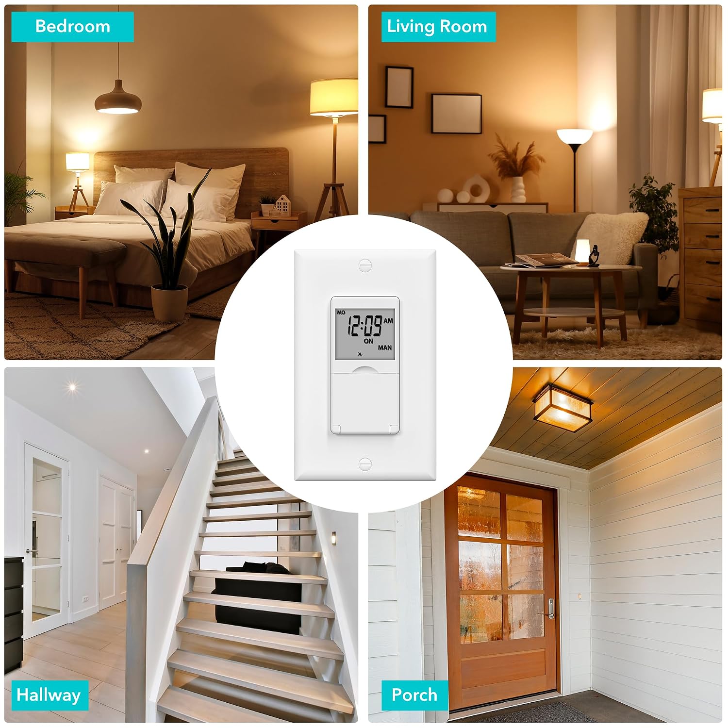 BN-LINK 7 Day Programmable in-Wall Digital Timer Switch for Lights, Fans | 18 ON/OFF Programs, Random/DST Mode, Single Pole or 3 Way Light Switch Timer, 15A/1875W, Neutral Required, No Backlight, ETL