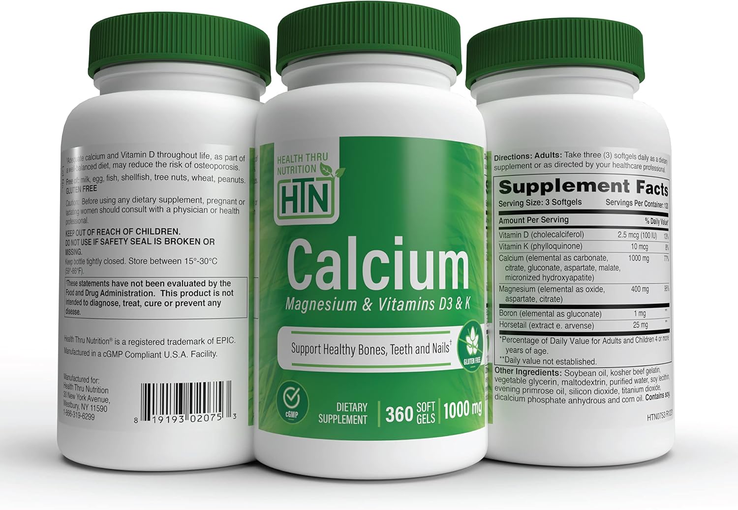 Health Thru Nutrition Liquid Calcium 1000mg, Magnesium 400mg, Vitamin D3 1,000iu and Boron | Bone Restore & Strength with 6 Calcium Complex | 3rd Party Tested | Non-GMO Gluten Free (Pack of 100) | Calcium 1000mg, Magnesium 400mg, Vitamin D3 1,000iu and B…