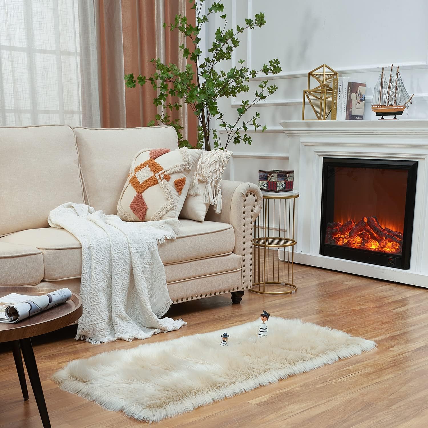 EasyJoy Ultra Soft Fluffy Shaggy Area Rug Faux Fur Rug Chair Cover Seat Pad Fuzzy Area Rug for Bedroom Floor Sofa Living Room (2 x 6 ft Sheepskin