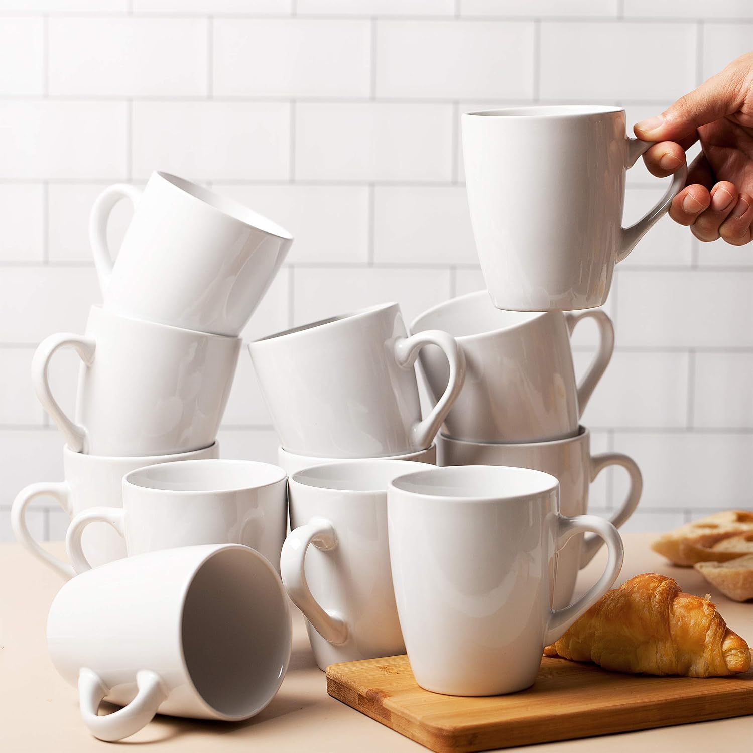 BTaT- White Coffee Mug Set, 12 Pack, 12oz, Ceramic Coffee Cups | Bulk Mug Set for Home, Office, Café, Hot Beverages, Tea, Cappuccino