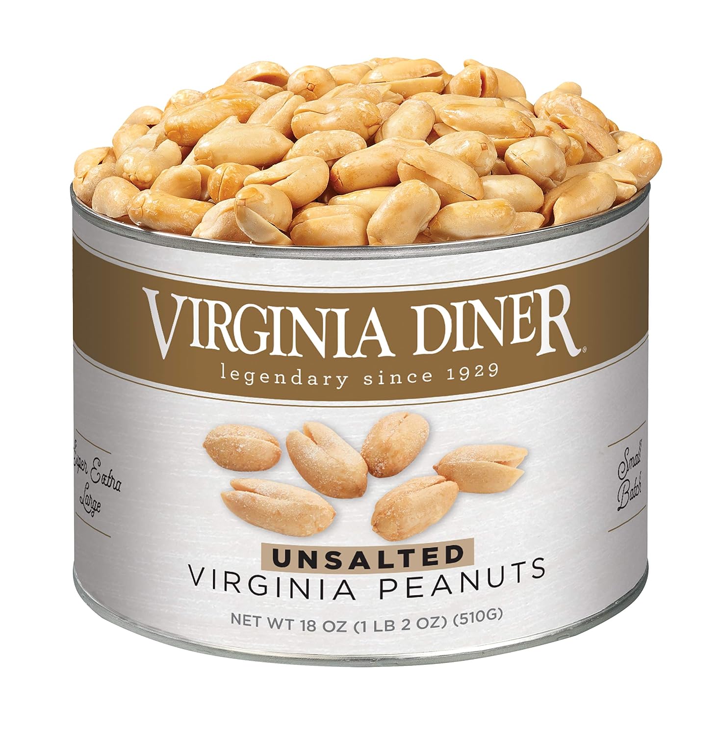 Virginia Diner Salted Virginia Peanuts - XL Gourmet Peanuts Non-GMO, Preservative Free Gifts from Virginia Since 1929-18 Oz Can