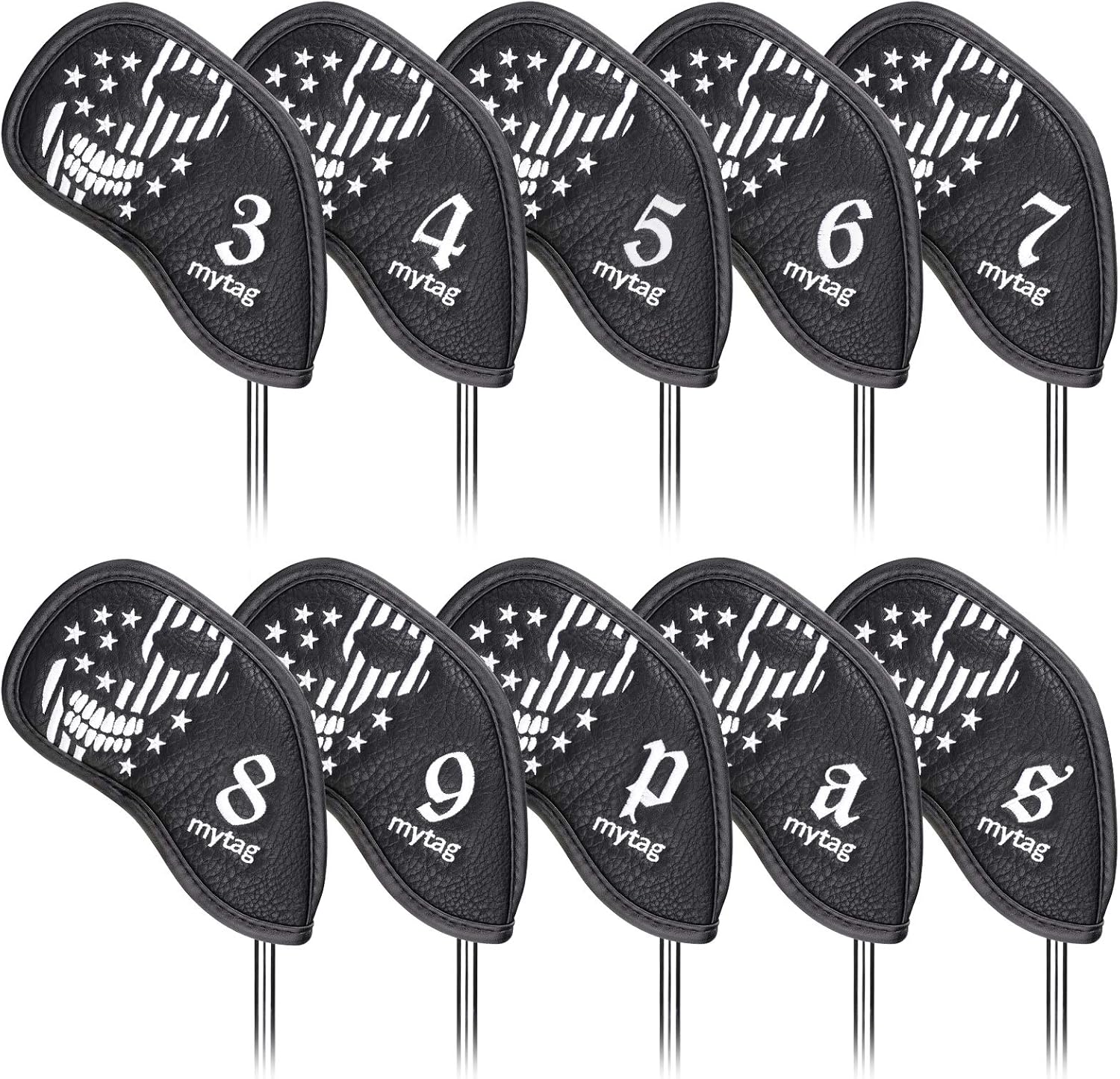 Skull Golf Head Covers Black Synthetic Leather Skeleton Golf Headcovers Set