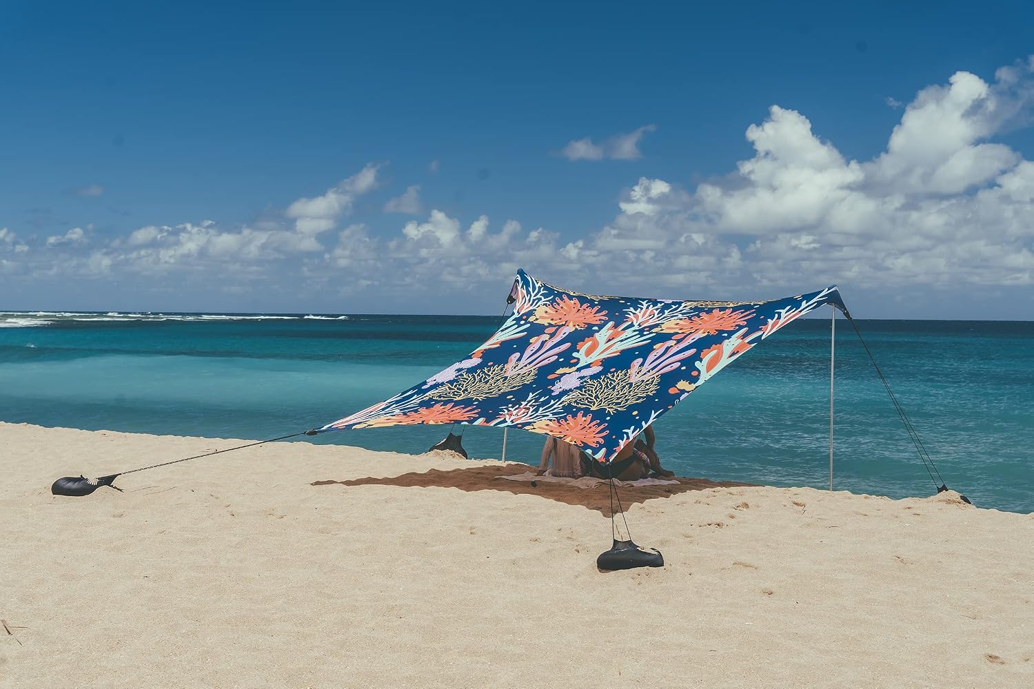 Neso Portable Beach Tent Sun Shelter with Sand Anchor - Lightweight Beach Shade Canopy - Easy Setup for Family Outings - Patented Reinforced Corners - UPF 50+ Sun Protection - 7 x 7ft - White