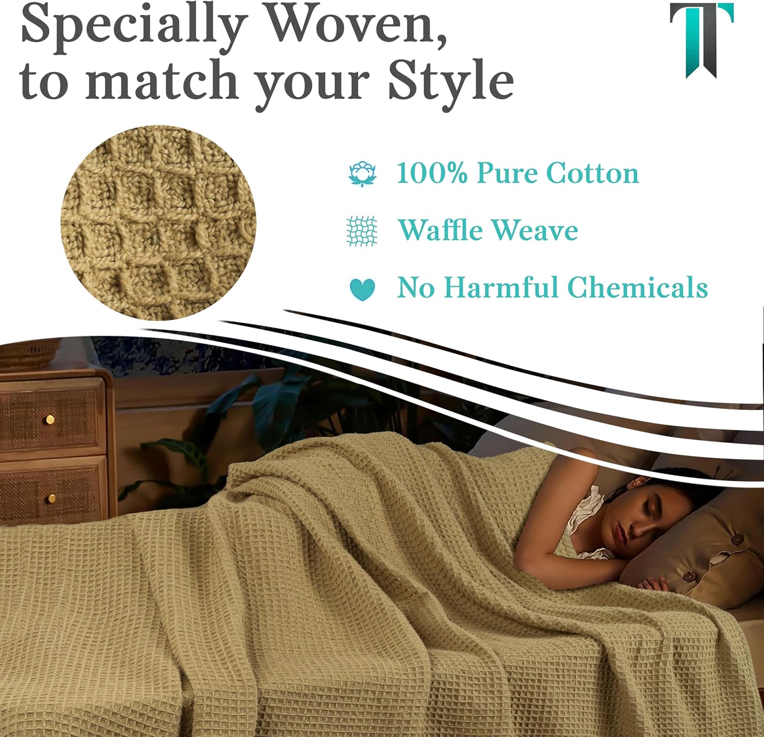 Tex Trend 100% Cotton Waffle Weave Blanket Queen Size - Soft, Breathable Cooling Blanket for Bed, Lightweight Cozy Summer & Spring Bedding, Grey, 90x90
