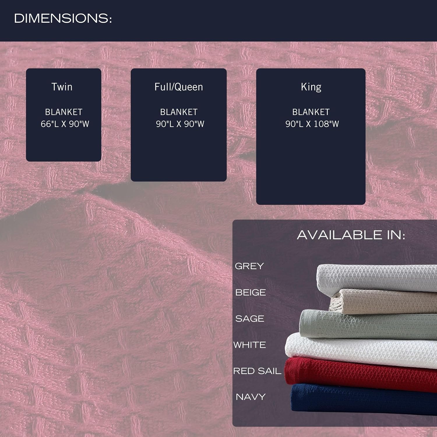 Nautica - Queen Blanket, Diamond Weave Cotton Bedding, Medium-Weight for All Seasons, Oeko-Tex Certified (Baird Navy)