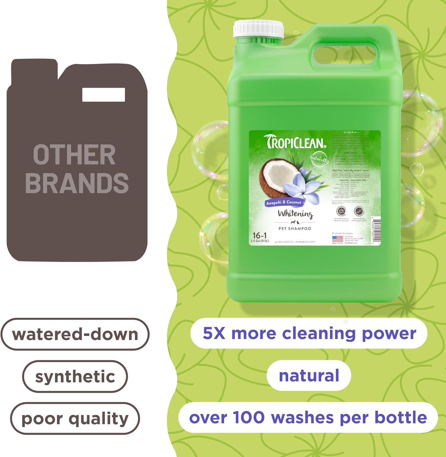 TropiClean Deodorizing Dog Shampoo, Berry & Coconut Scent, 2.5 Gallon