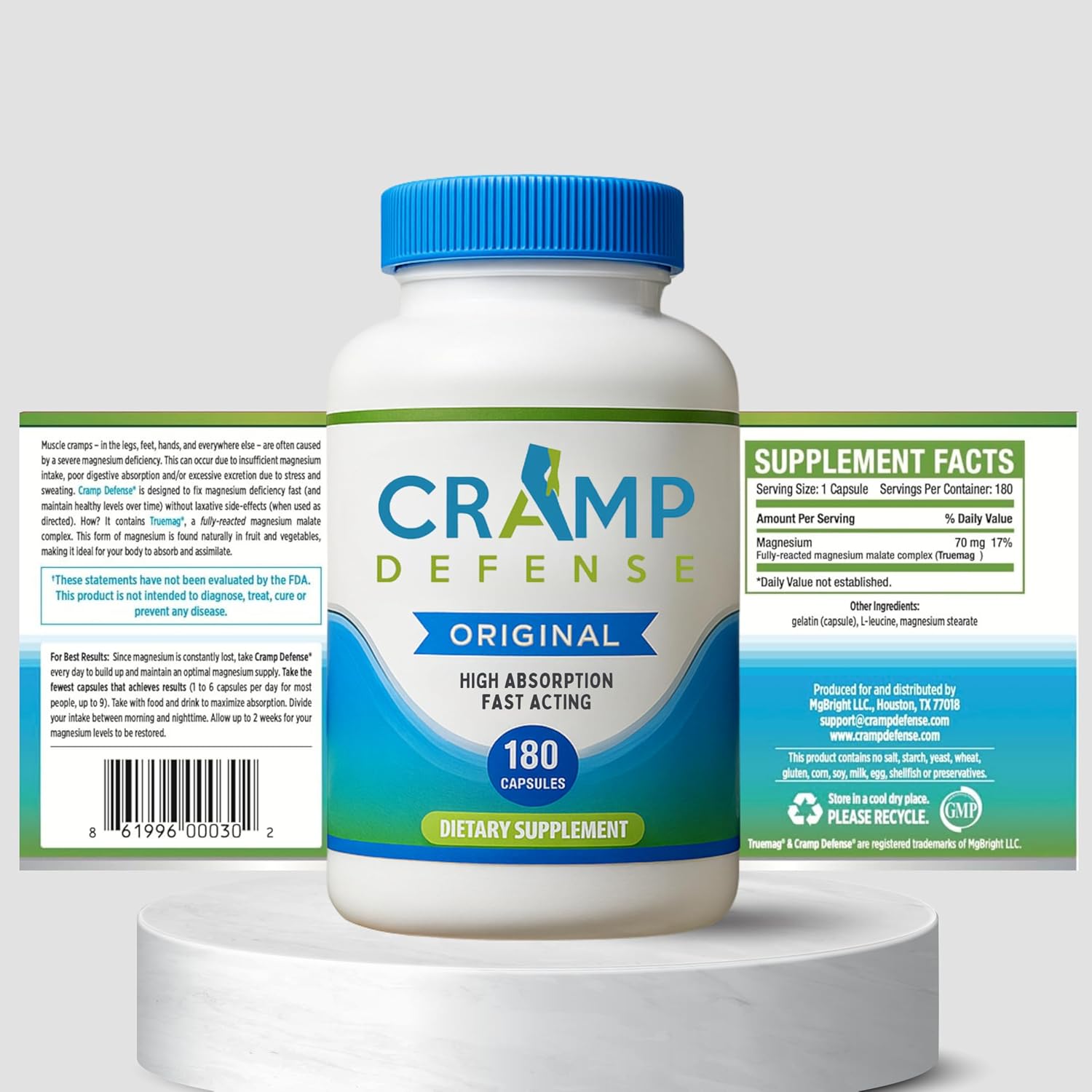 Cramp Defense® Leg Cramps Pills, Organic Magnesium Supplement for Muscles. | High-Absorbing, Non-Laxative, Relief for All Muscle Cramps