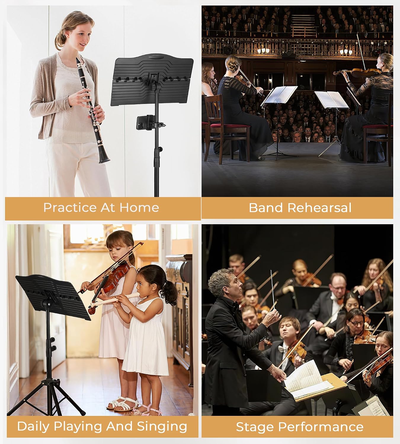 Music Stand, Vangoa Folding Sheet Music Stand with Detachable Microphone Stand & Phone Holder, Portable Lightweight with Music Sheet Clip Holder & Carrying Bag for Instrumental Performance