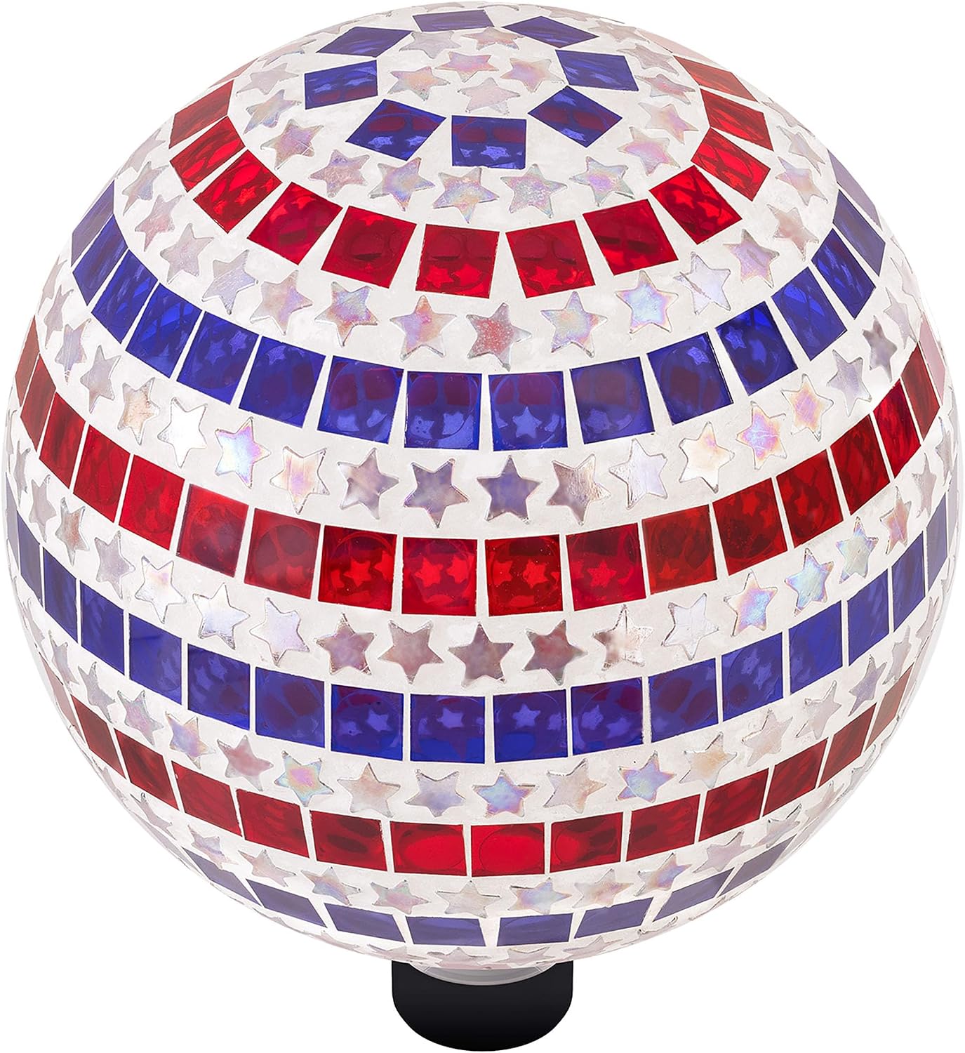 Alpine Corporation 10" Diameter Indoor/Outdoor Patriotic Glass Stars and Stripes Gazing Globe Yard Decoration, Red, White and Blue