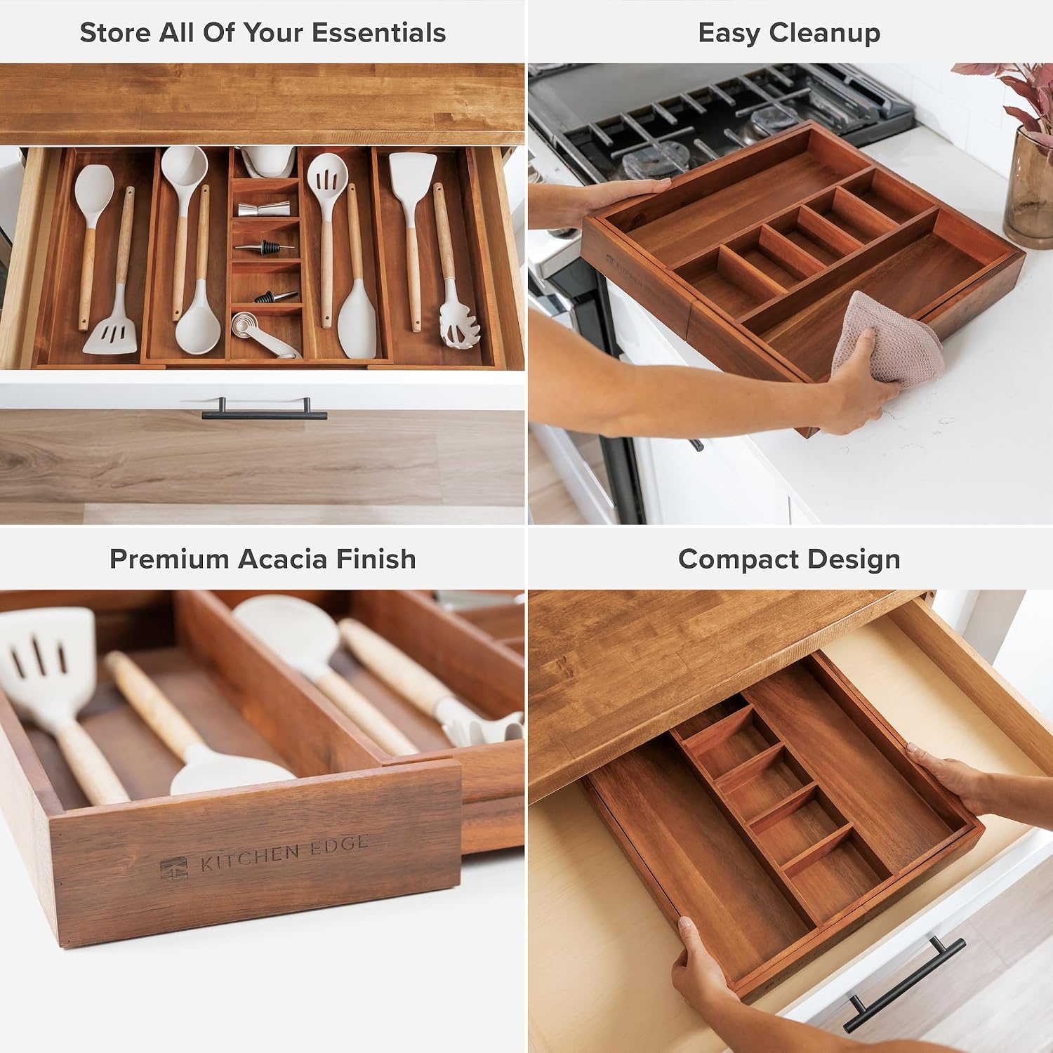 Utensil & Junk Drawer Organizer, 16-28 in, Bamboo | Food-safe contract grade, 100% sustainable wood, non-slip, adjustable