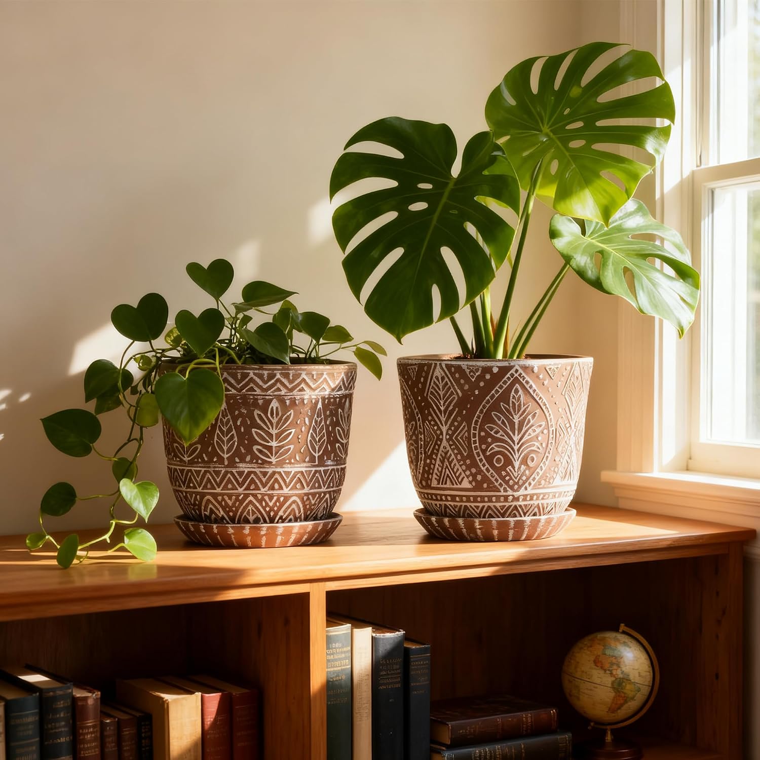 Gepege Ceramic Plant Pots, 6 Inch Indoor Planters with Drainage & Saucers