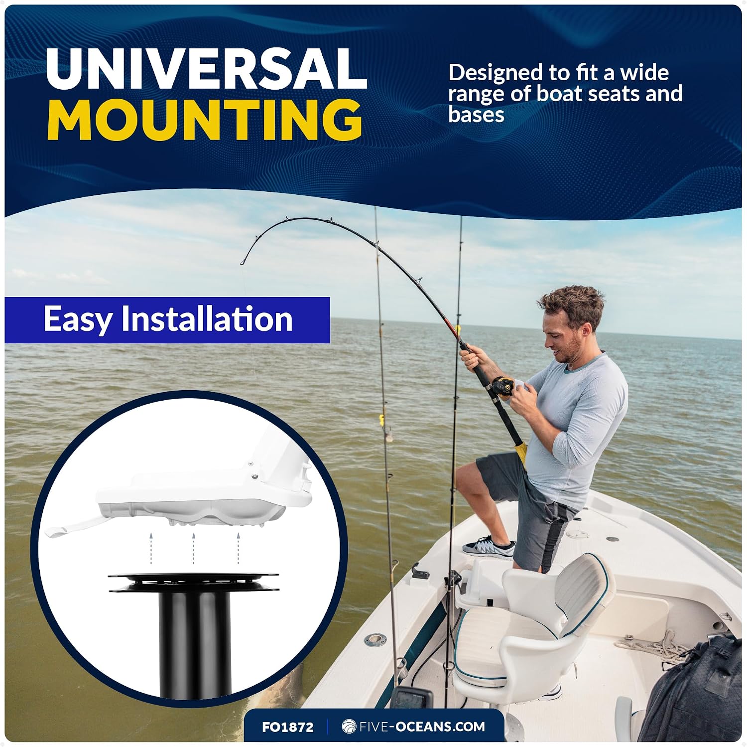 Five Oceans 8-Inch Boat Seat Pedestal, Boat Seat Pedestals with Seat Mount 360-Degree Swivel, Steel with Black Powder Coat Finish, 6-7/8-Inch (174mm) Base - Universal Mounting - FO2896