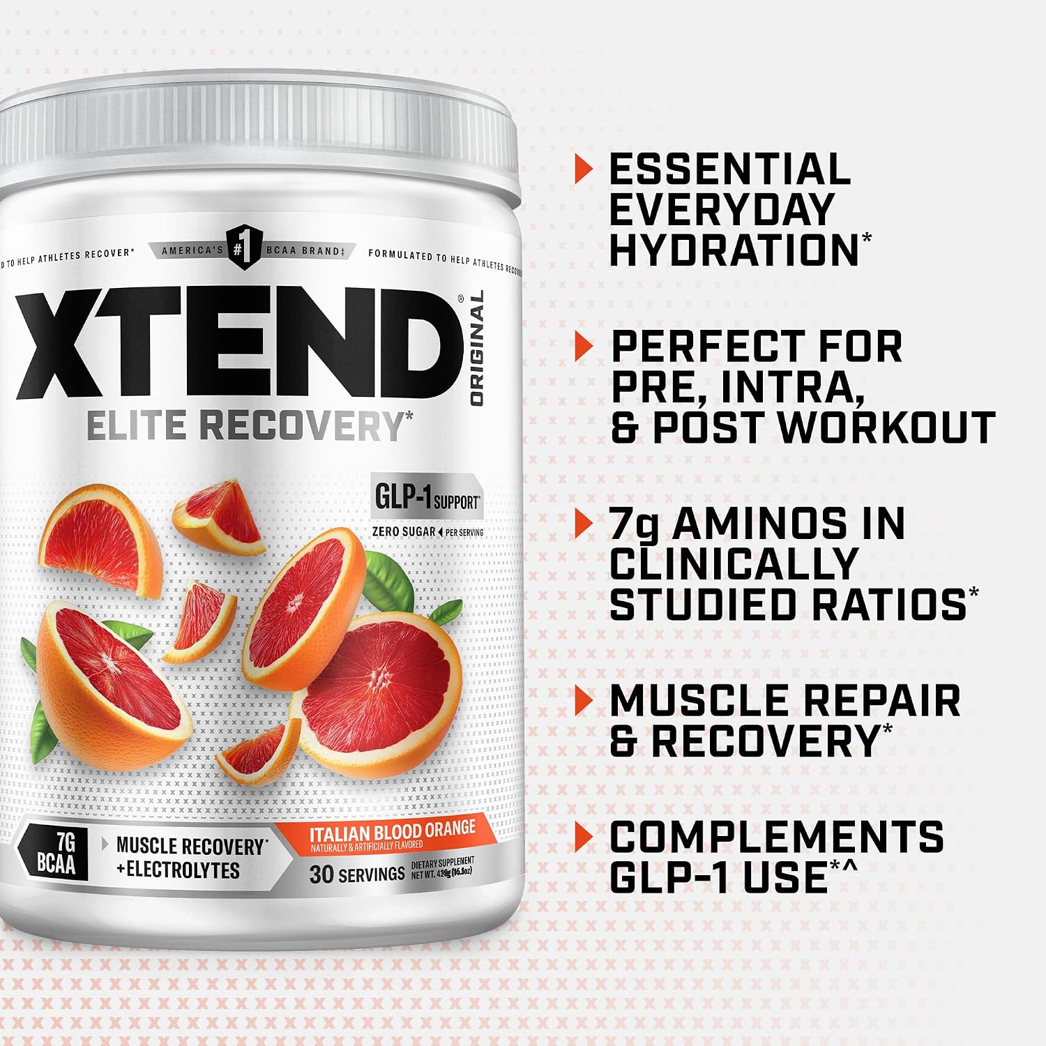 Xtend Original BCAA Powder, 7g BCAAs and 2.5g L-Glutamine for Muscle Recovery Hydration and Lean Muscle, Sugar Free Intra and Post Workout Drink with Electrolytes, Watermelon Explosion, 30 Servings