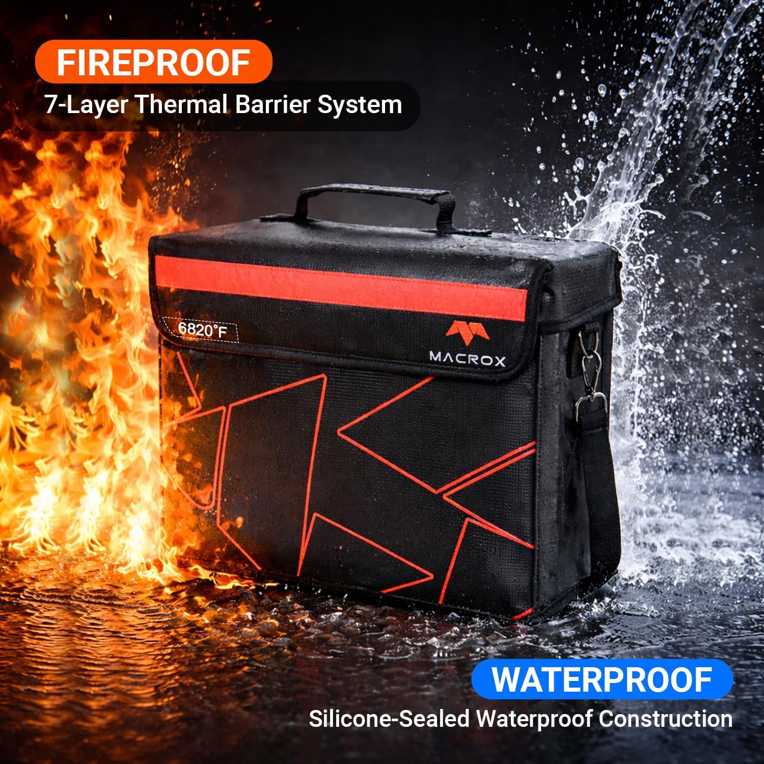 Fireproof Document Bag with lock, Patented Enclosed Flap, X Large