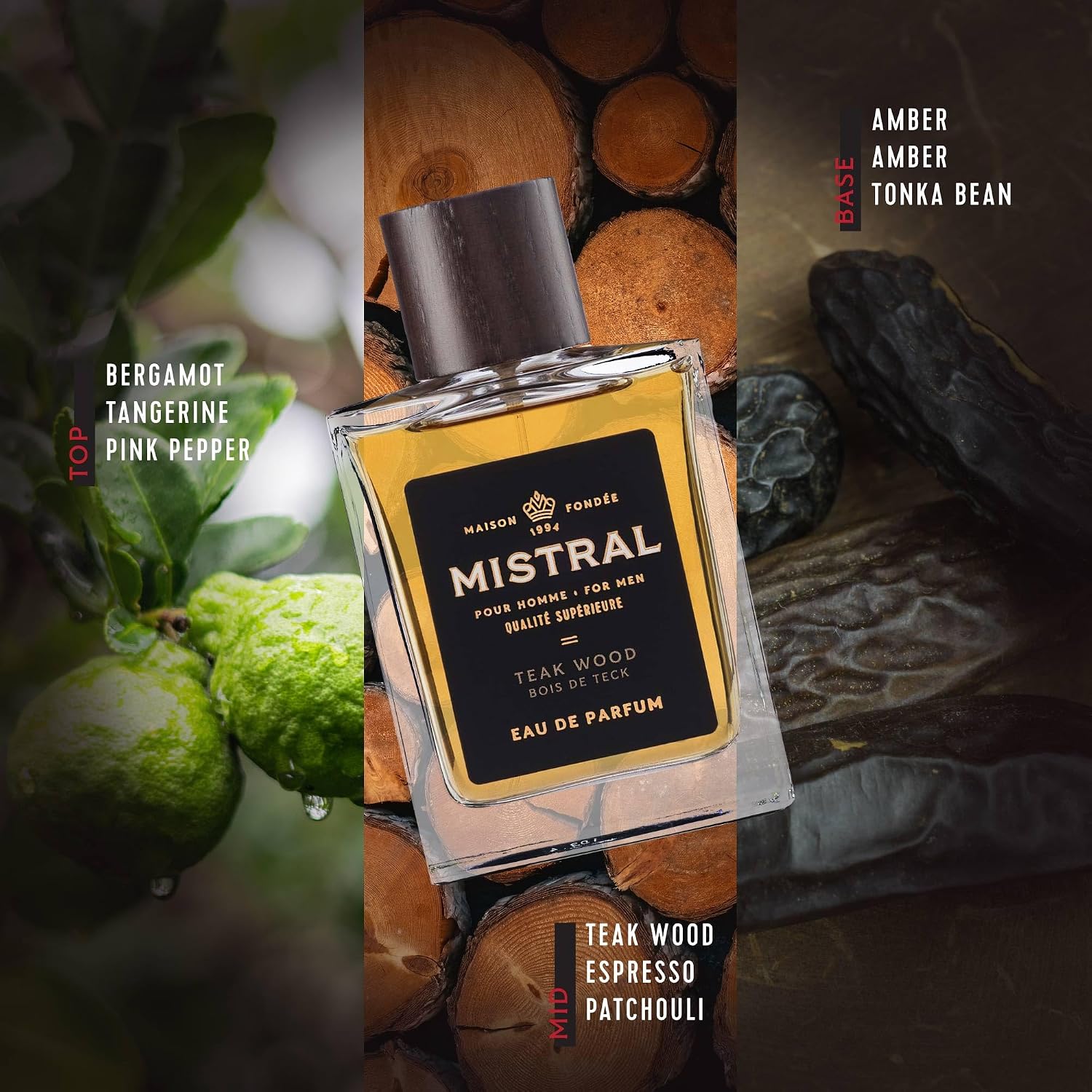 Mistral Bourbon Vanilla Eau de Parfum for Men, Men's Cologne, 3.4 Oz | Warm & Sweet Masculine Scent with Vanilla, Patchouli & Sandalwood, Cruelty-Free, Long-Lasting Perfume, Made in France