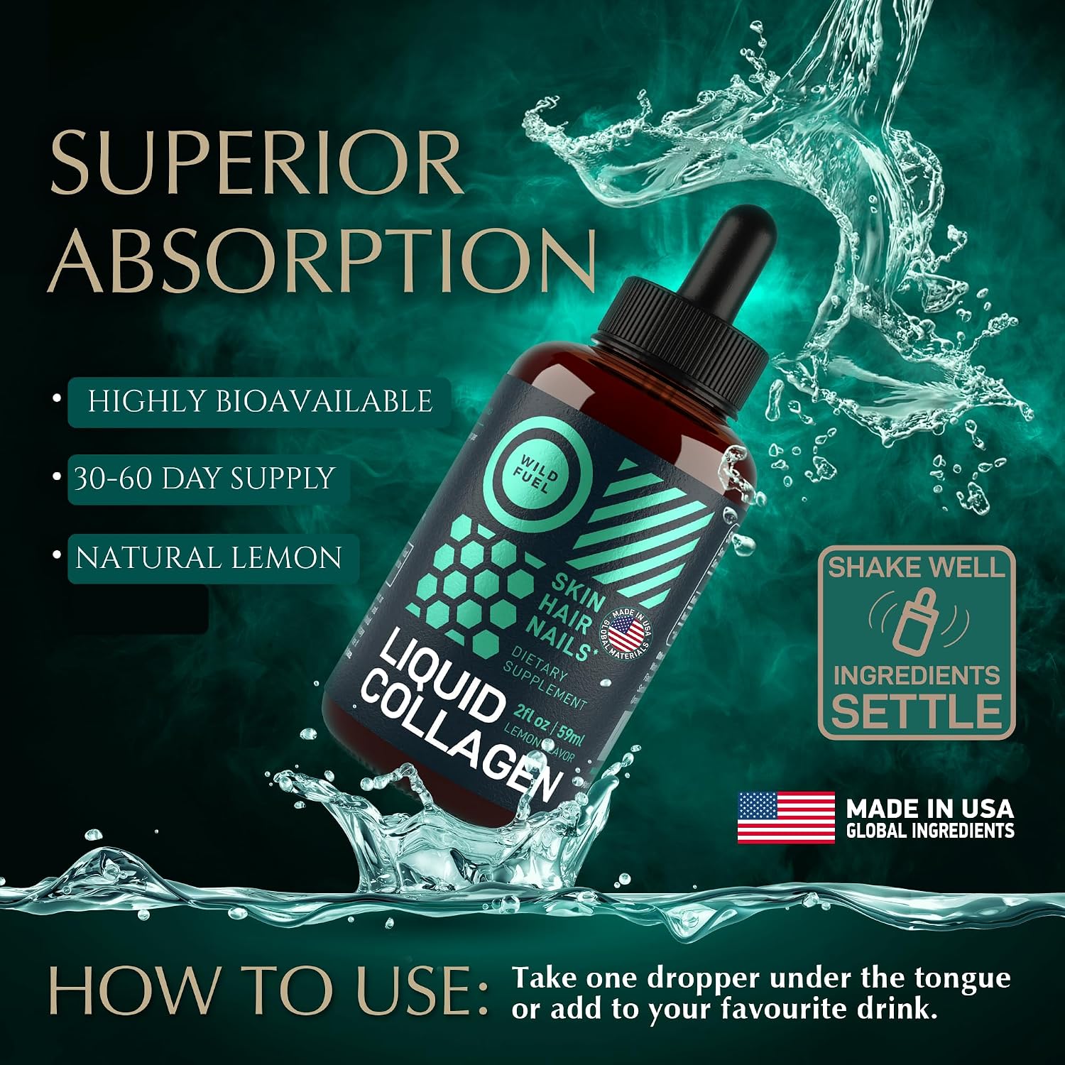 Liquid Collagen for Women and Men - 30, 000mcg Hydrolyzed Collagen Peptides Liquid with Biotin Vitamins for Hair, Skin