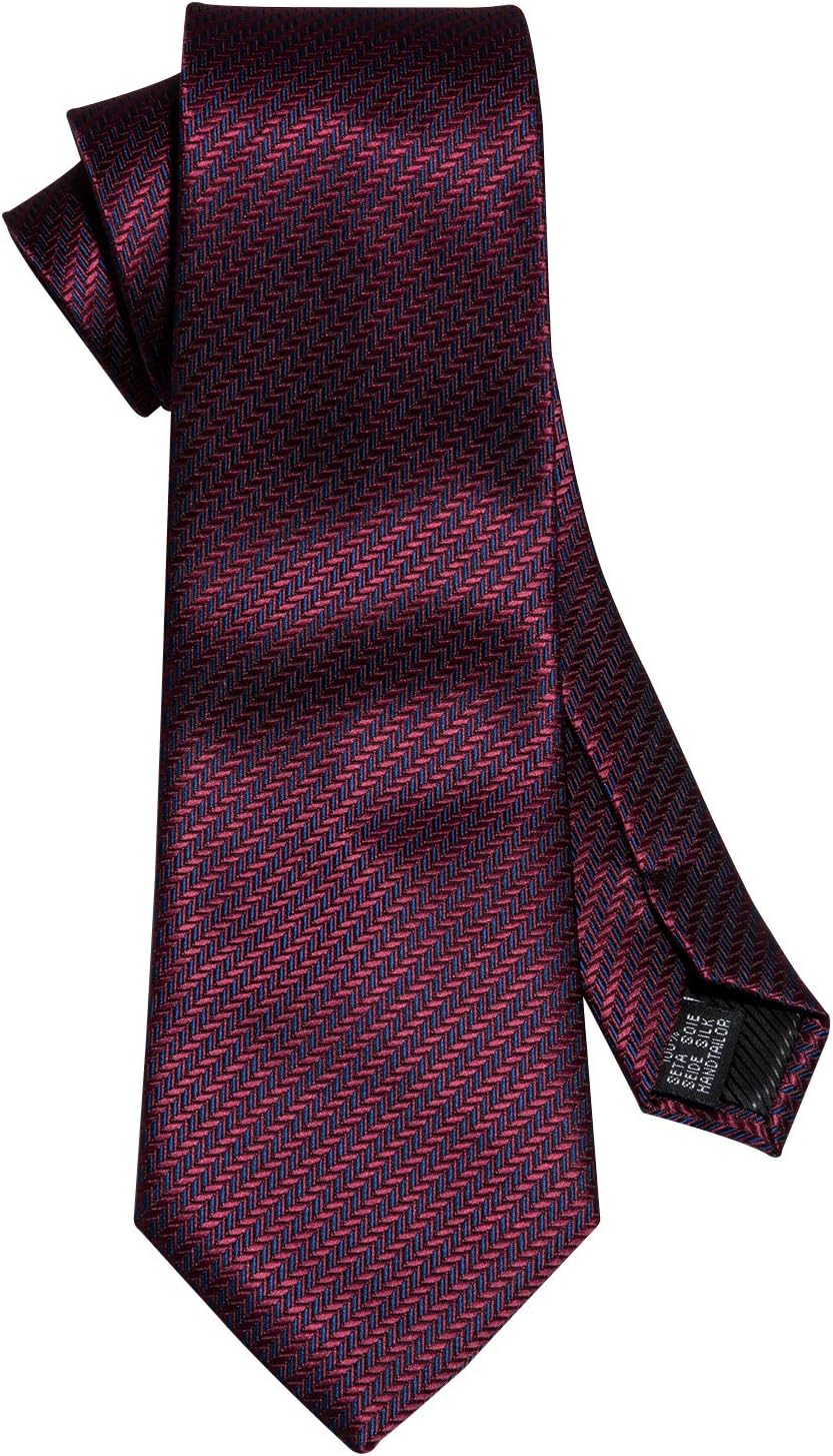 Barry.Wang Plaid Ties for Men Silk Necktie Handkerchief Cuff Links Set