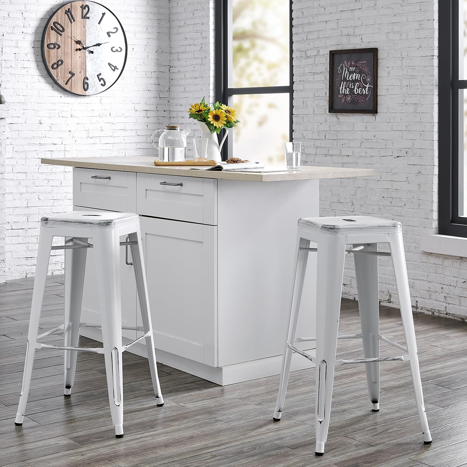 AC Pacific 30” Metal Barstool Set of 2 – Country Rustic Style with Low Back, Lightweight & Sturdy Build, Easy Assembly – Matte Black