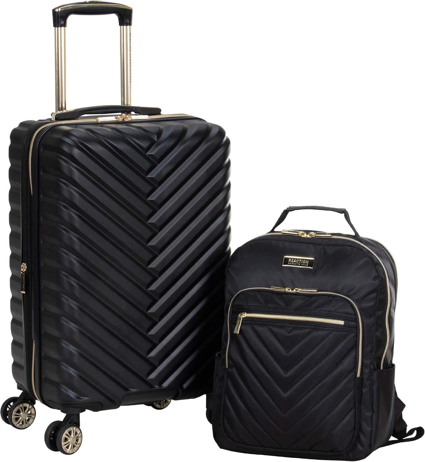 Kenneth Cole REACTION Madison Square Lightweight Hardside Chevron Expandable Spinner Luggage, Black, (28-Inch Checked)