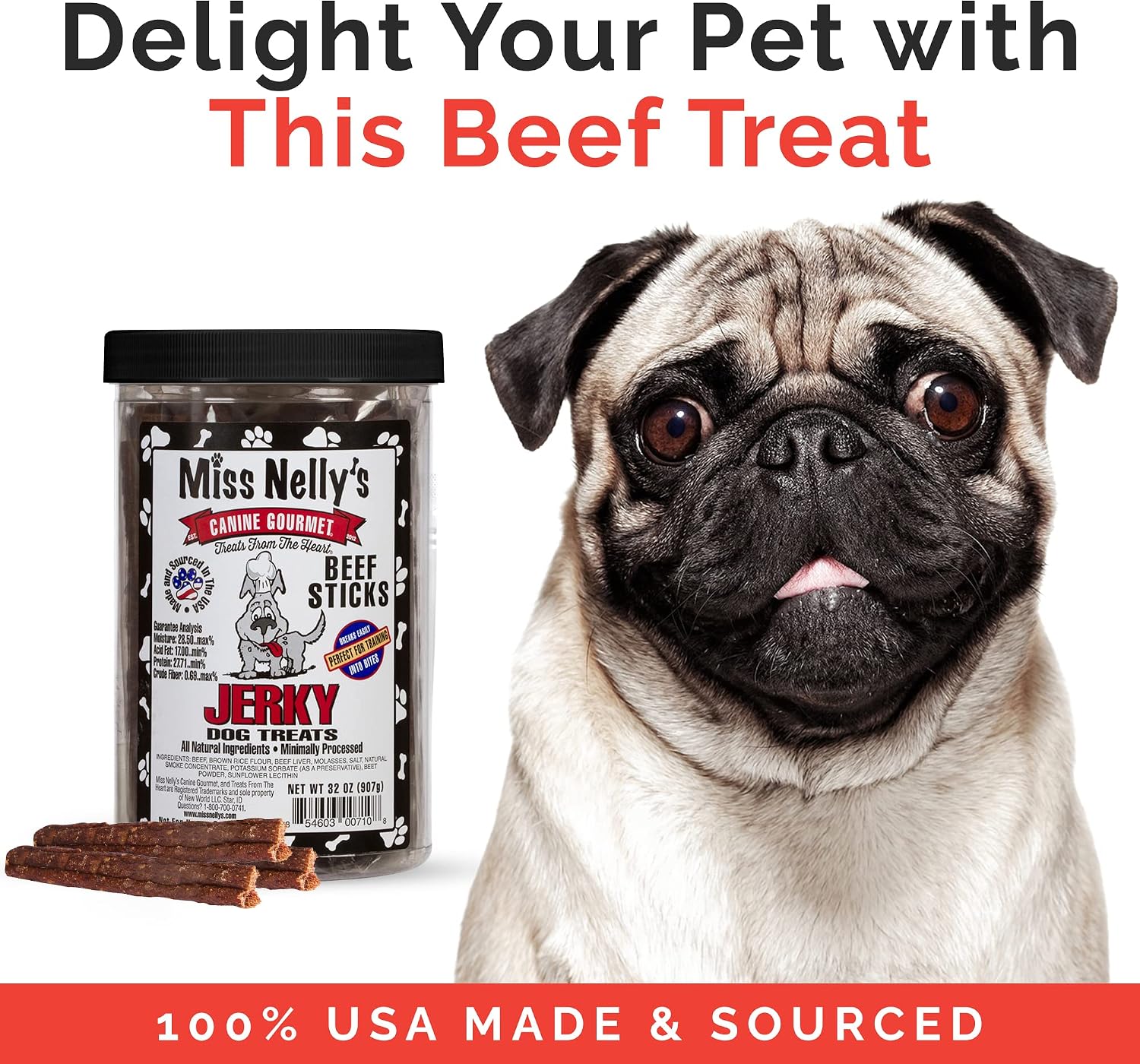 Miss Nelly's- All Natural Beef Jerky Dog Treats Made in USA Only, 16 oz Bag
