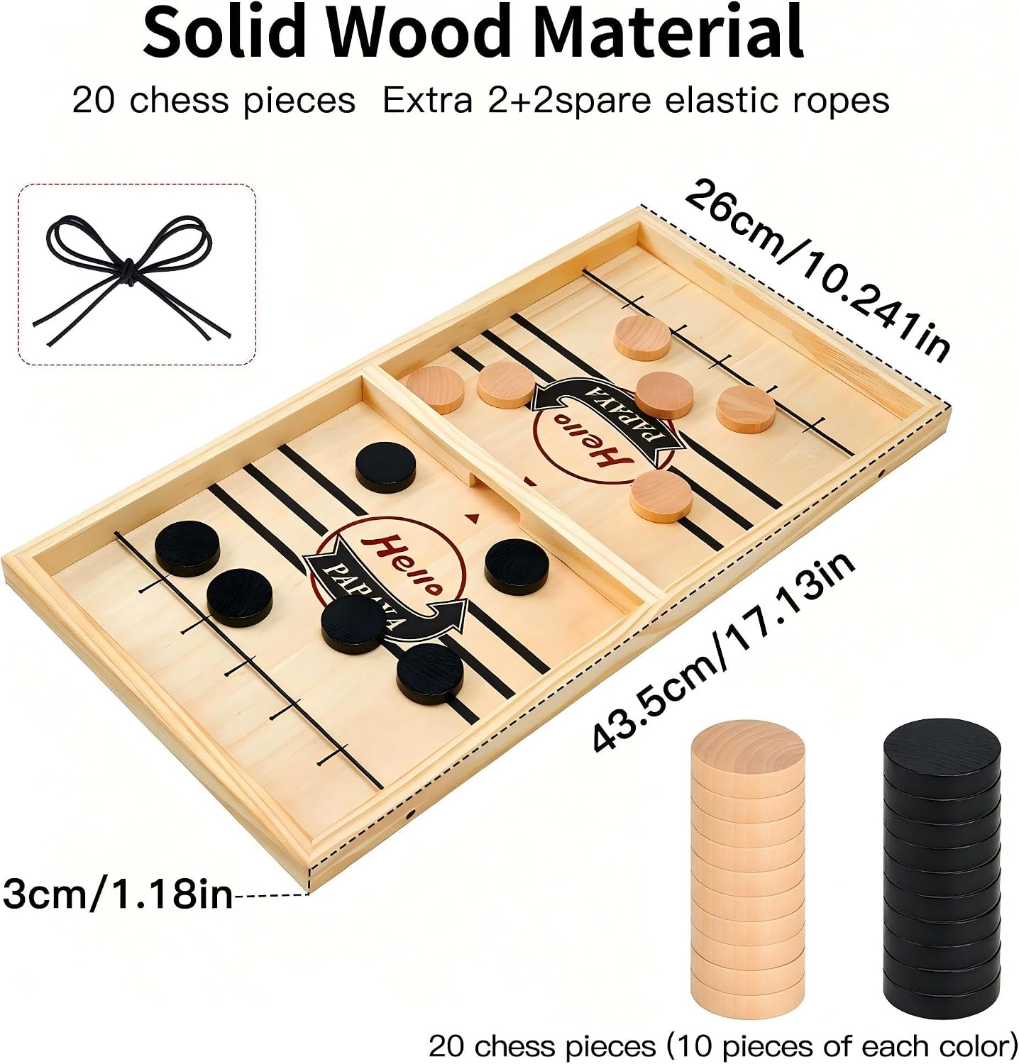HELLO PAPAYA Fast Sling Puck Game - Test Your Speed and Accuracy with This Fast-Paced Wooden Air Hockey Desktop Battle Board Game - Guaranteed Fun
