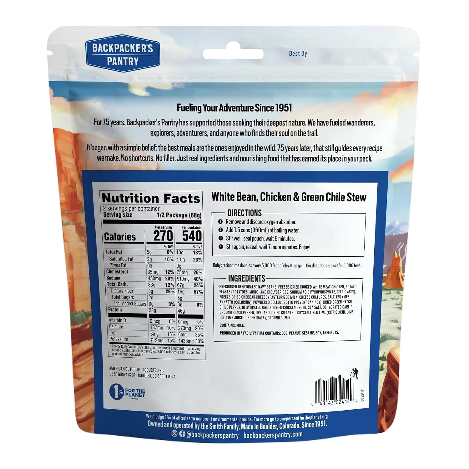 Backpacker's Pantry Lasagna | 1-Pack | 29g Protein | 620 Cal | Vegetarian, Nut Free | Made in the USA | Freeze Dried Meal & Camping Food