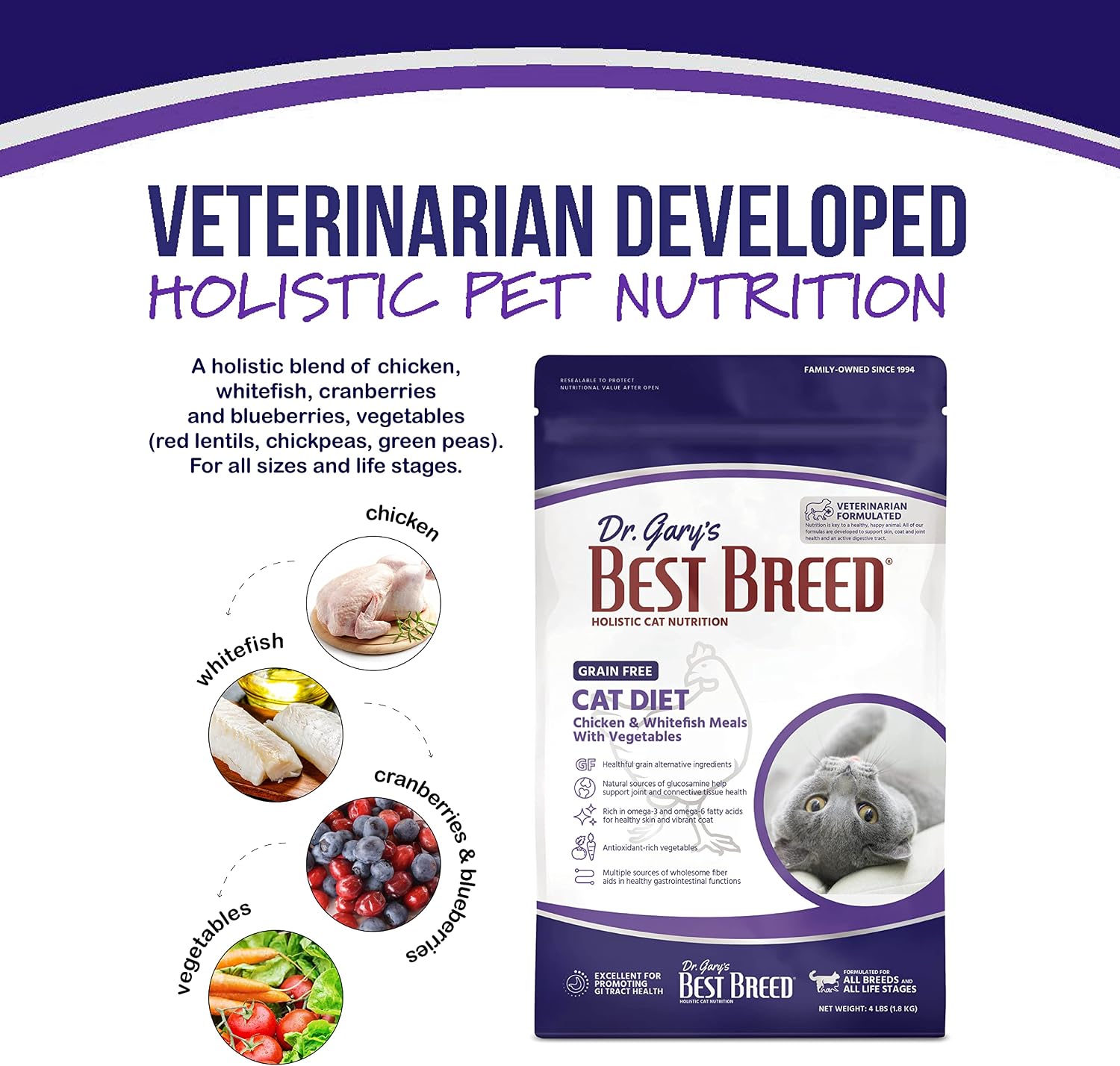 Best Breed Grain Free Cat Diet Made in USA [Natural Dry Cat Food for All Ages] - 4lbs.