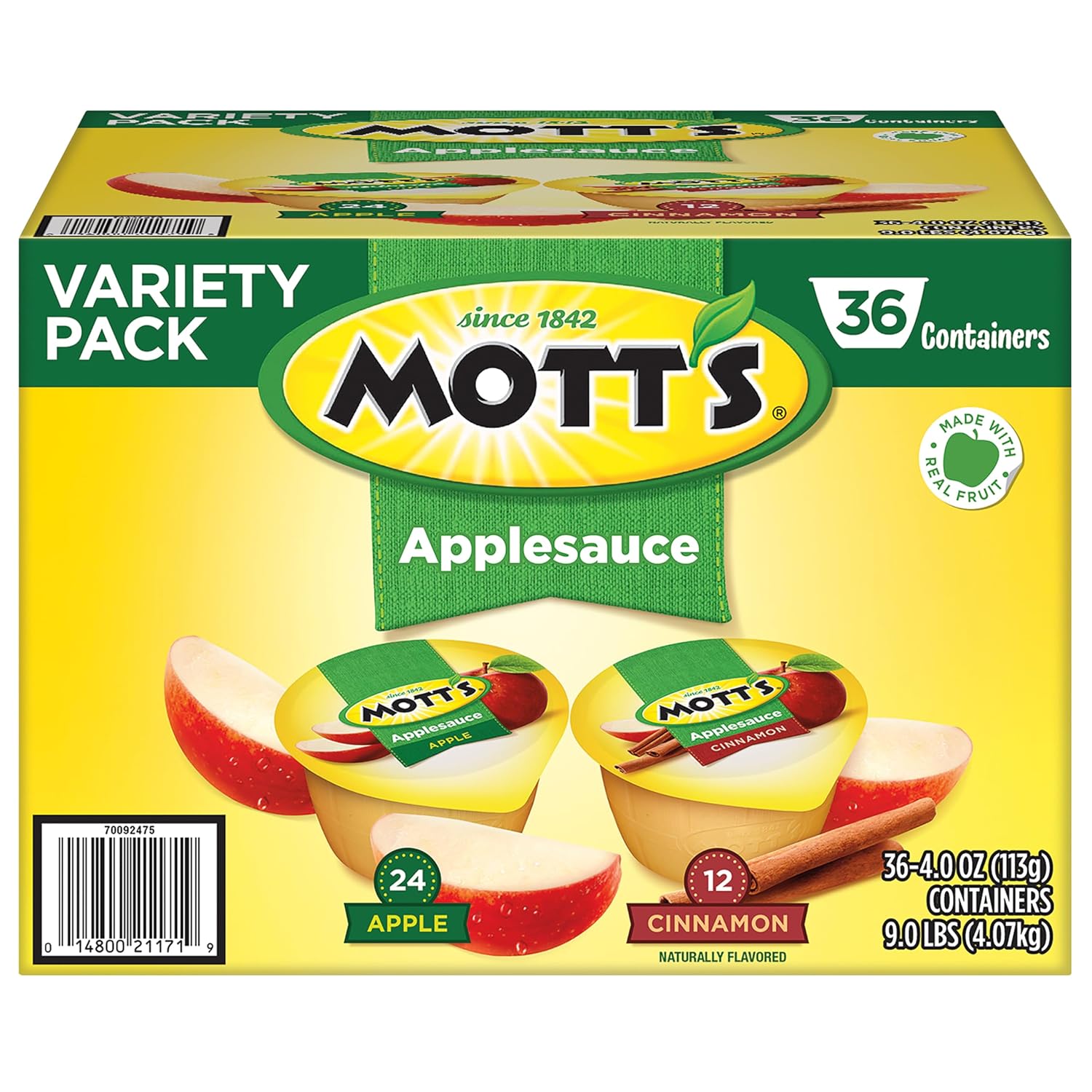 Mott's Applesauce, 4 Oz Cups, 36 Count, No Artificial Flavors, Good Source of Vitamin C, Nutritious Option for The Whole Family