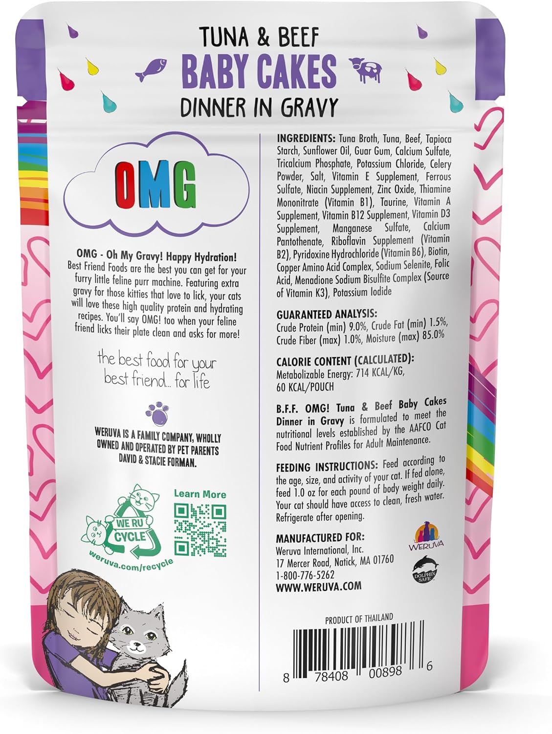 Weruva B.F.F. OMG - Best Feline Friend Oh My Gravy!, Tuna & Salmon Sweet Cheeks with Tuna & Salmon in Gravy Cat Food, 3oz Pouch (Pack of 12)
