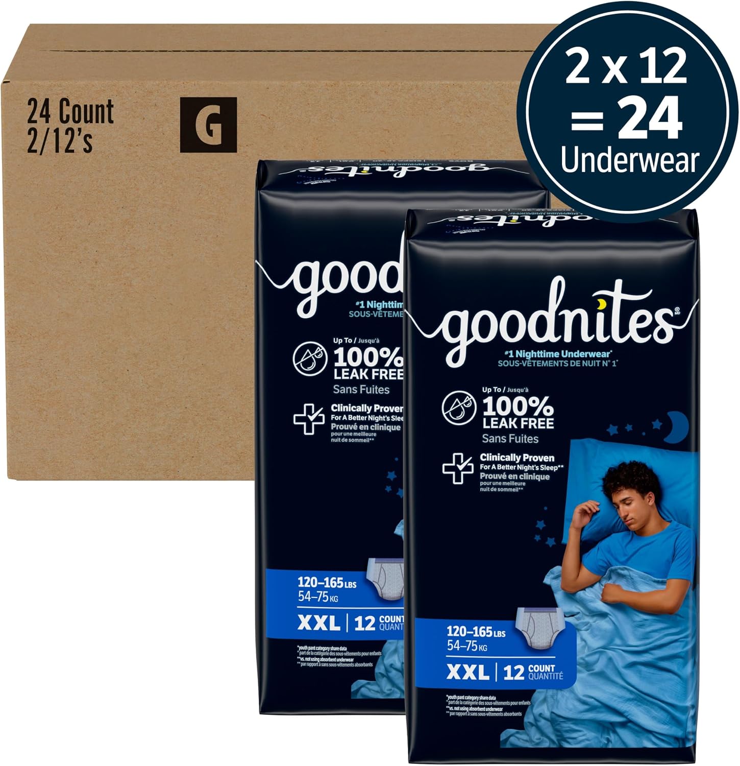 Goodnites Boys' Nighttime Bedwetting Underwear, Size S/M (43-68 lbs), 44 Ct (2 Packs of 22), Packaging May Vary