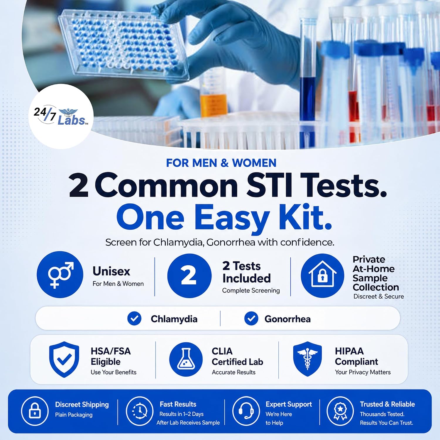 STD Testing Kit for Men and Women Chlamydia and Gonorrhea Screening Discreet and Accurate Results Private and Secure CLIA Certified Labs