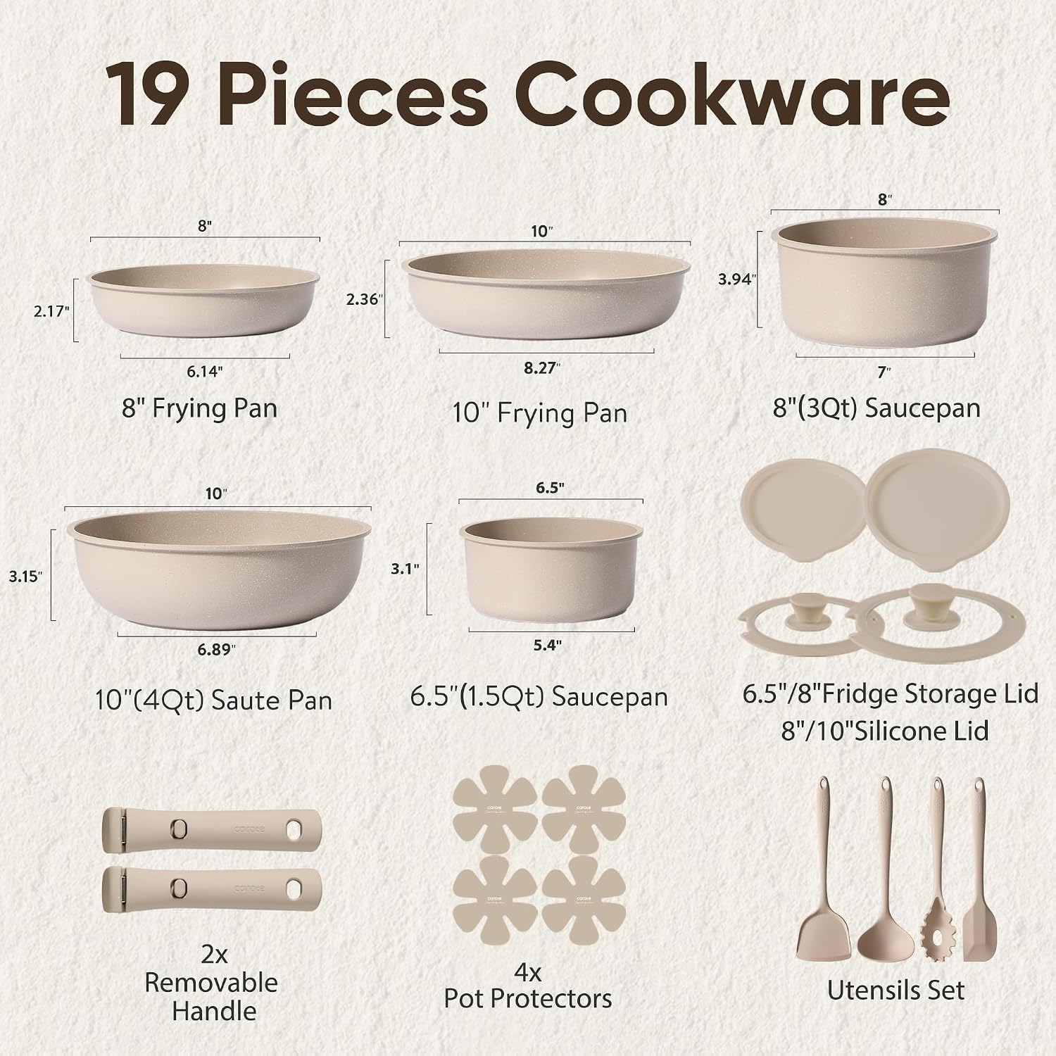 CAROTE 19pcs Pots and Pans Set Non Stick, Detachable Handle Cookware Sets | Ultra Nonstick, Space Saving, Dishwasher & Oven Safe