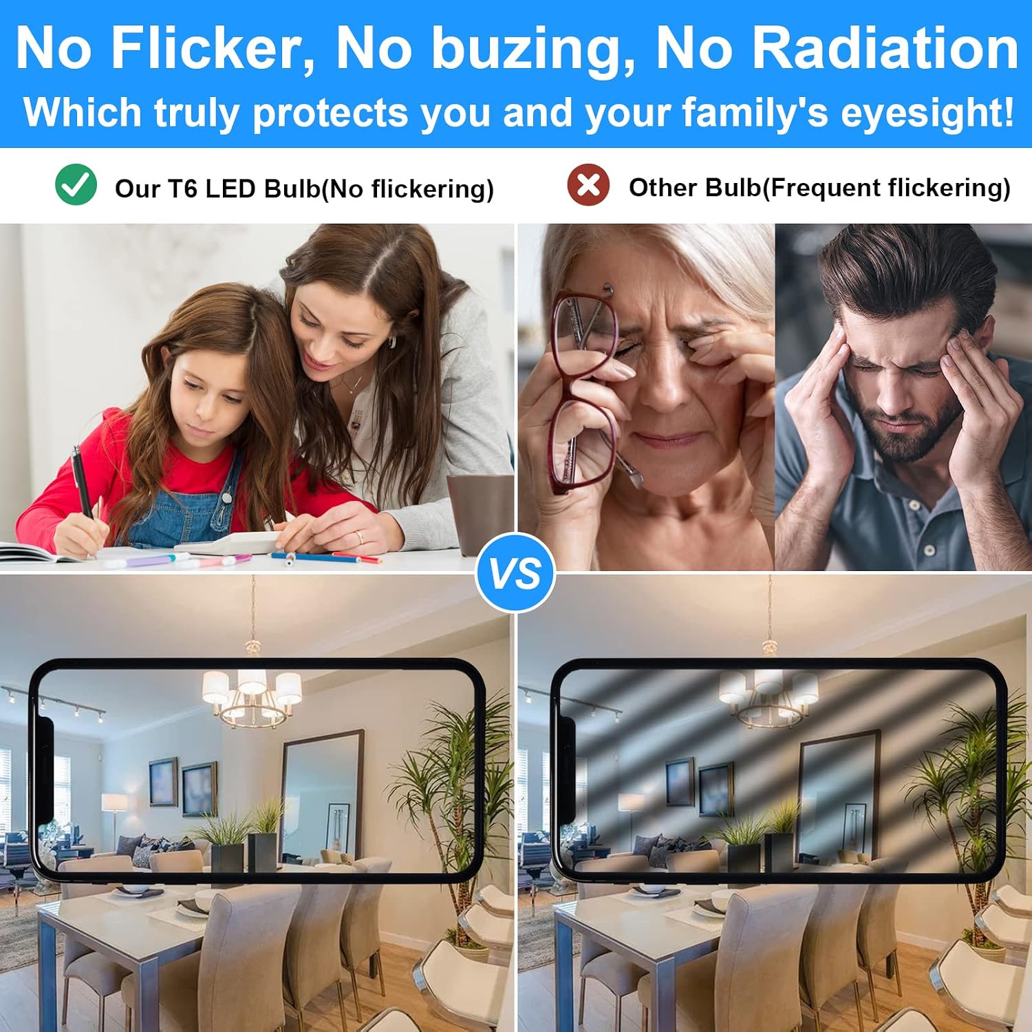 E12 LED Bulb Dimmable 7W Equivalent to 60W Halogen Bulb, Warm White 3000K T6 C7 E12 Candelabra Bulb 60 Watt for Ceiling Fan, Chandelier Lighting, AC120V Kx-2000 Bulbrite Replacement (6 Pack)