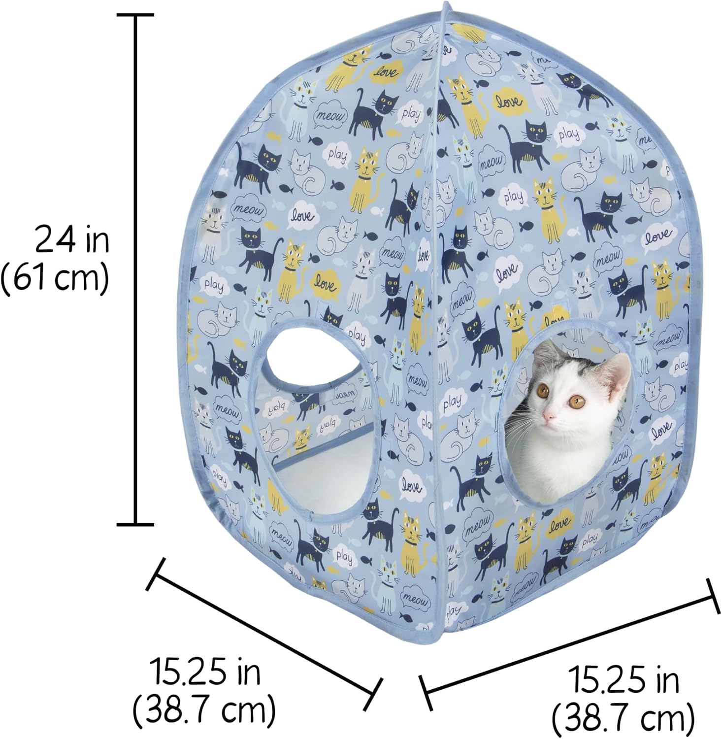 Kitty City Safari Jungle Pop-Up Cat Cube, Collapsible Indoor Cat Hideout & Play Cube with Peekaboo Openings, Easy Storage, 15” x 15” x 15”