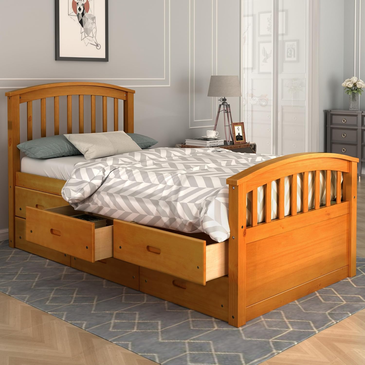Harper & Bright Designs Twin Captain's Bed Storage Daybed with 6 Drawers for Kids Teens and Adults (Espresso)