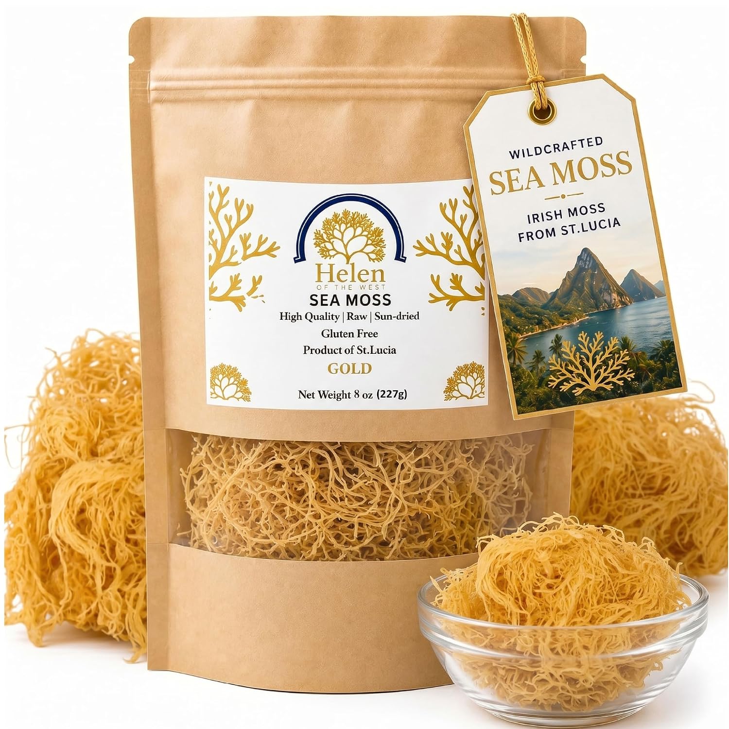 Wildcrafted Sea Moss | Gold - Purple - Green - Mixed | 100% Natural Irish Moss from St.Lucia | Mineral-Rich Superfood | 8oz Sun-Dried Moss | NO