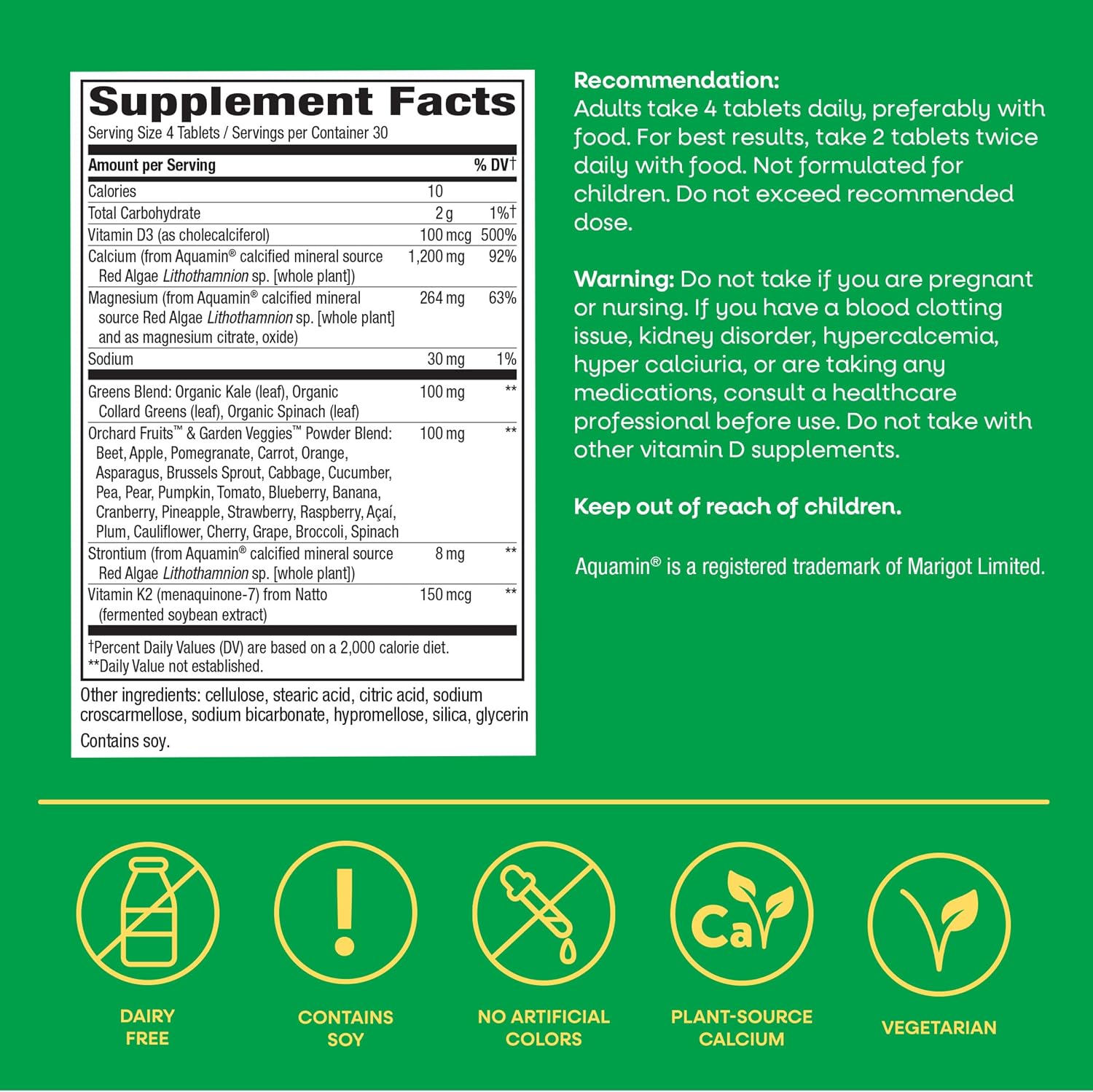 Nature’s Way Alive! Calcium Bone Support Tablets*, 1,200 mg Calcium, 120 ct | Max Absorption Calcium Supplement with Vitamins D3, K2, & Magnesium, Promotes Bone Health and Bone Density*, Gluten Free