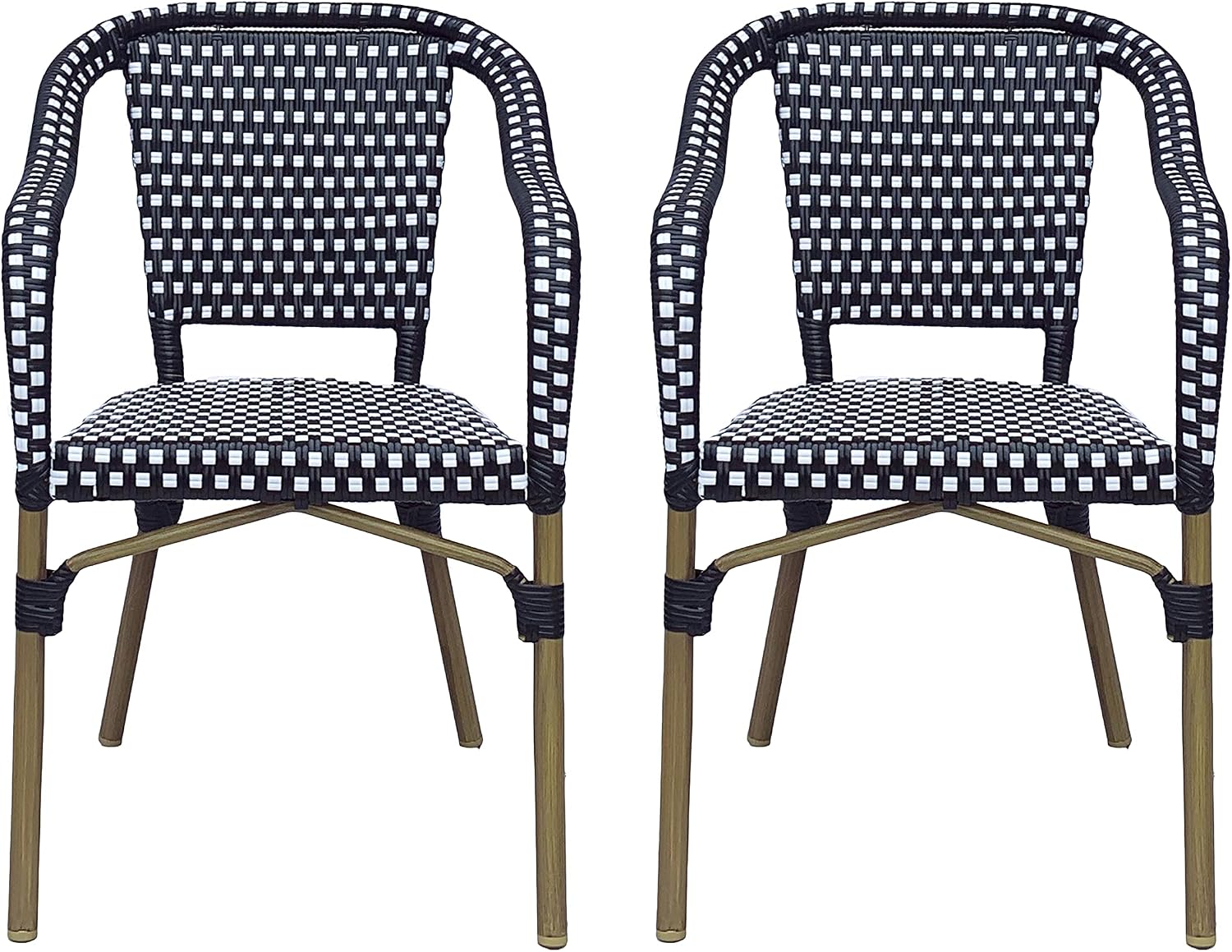 Christopher Knight Home Anastasia Outdoor French Bistro Chair (Set of 2), Black + White + Bamboo Print Finish