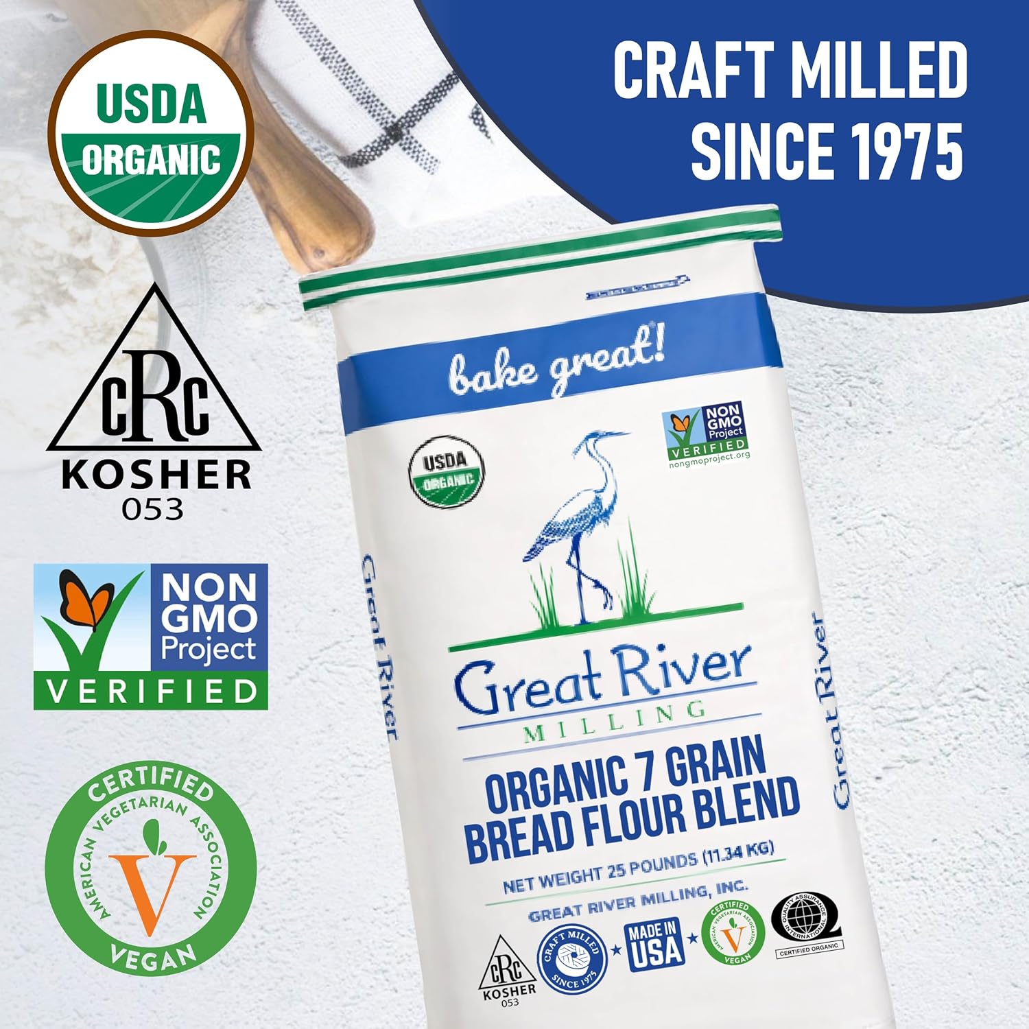 Great River Milling Organic 7 Grain Bread Flour, 25 lb
