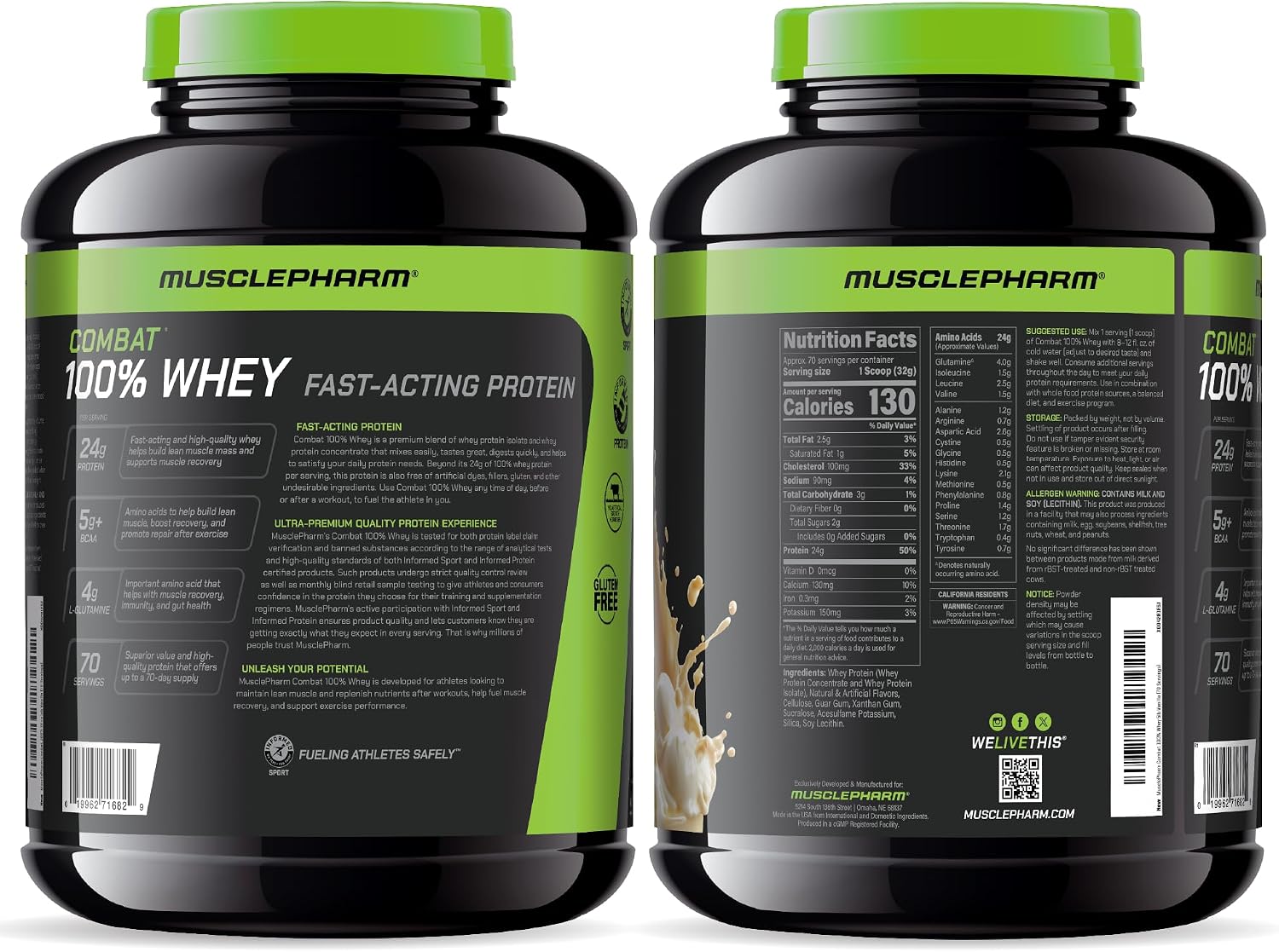 MusclePharm Combat 100% Whey Protein Powder, Vanilla Flavor, Fast Recovery & Muscle Gain with Whey Protein Isolate, High Protein Powder for Women & Men, Gluten Free, 5 lb, 70 Servings | Whey Protein Isolate, Fast Recovery Support, Muscle Gain Support, Hi…