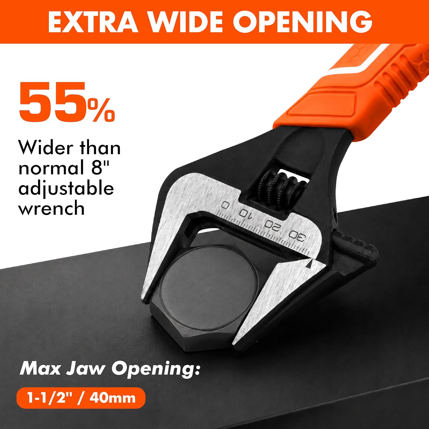 VANQUISH 12 Inch Adjustable Wrench, 2-3/8” Wide Jaw Opening Plumbing Wrench, CR-V Steel, SAE and Metric Scale Marked, With Comfort Grip Handle and Hanging Hole (3154)