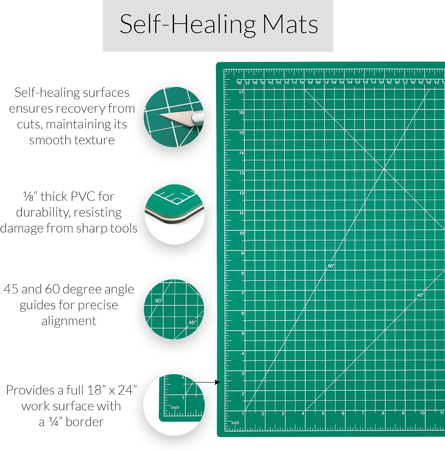 WA Portman Self-Healing Cutting Mat, Crafting Knife, 36'' Metal Ruler Set | This set includes 24x36 Inch Sewing Cutting Mat, 10pc #11 Blades, Exacto Knife Set, & 36 Inch Cork Backed Metal Ruler Set