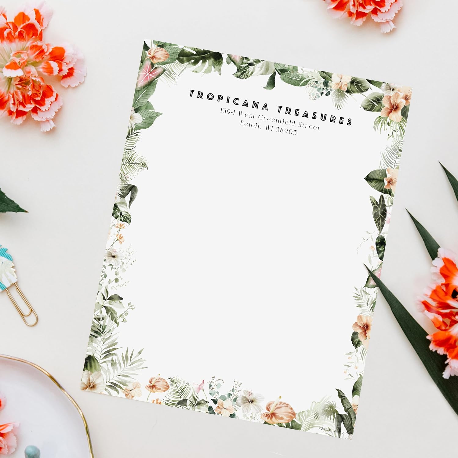 Great Papers! Lush Greenery Letterhead / 80 Floral Sheets 8.5" x 11" Beautiful Watercolor Botanical All Occasion Letter Paper