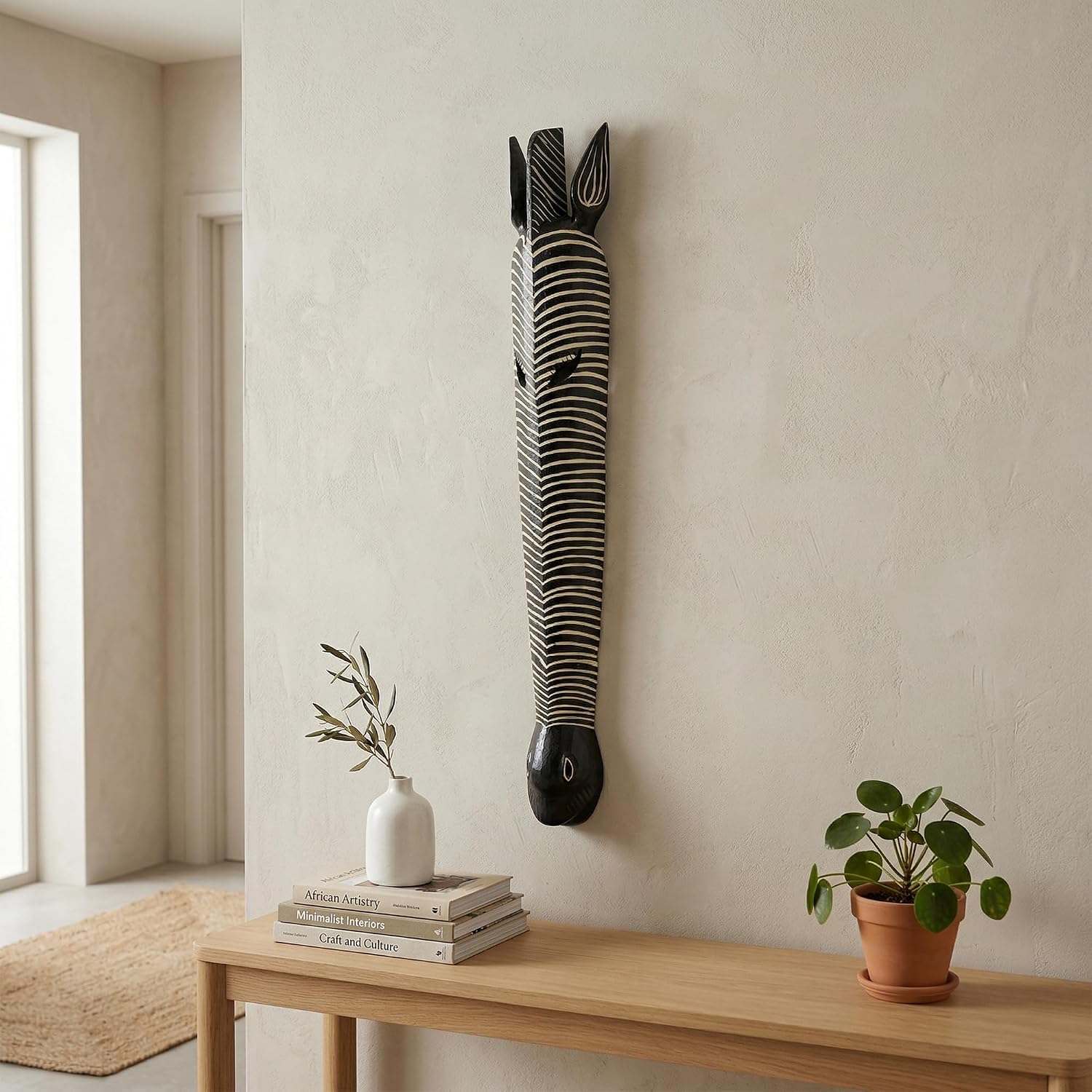 G6 Collection 39" Wooden Tribal African Zebra Wall Mask Plaque Hanging Hand Carved Home Decor Accent Art Unique Sculpture Wood Decoration Handmade