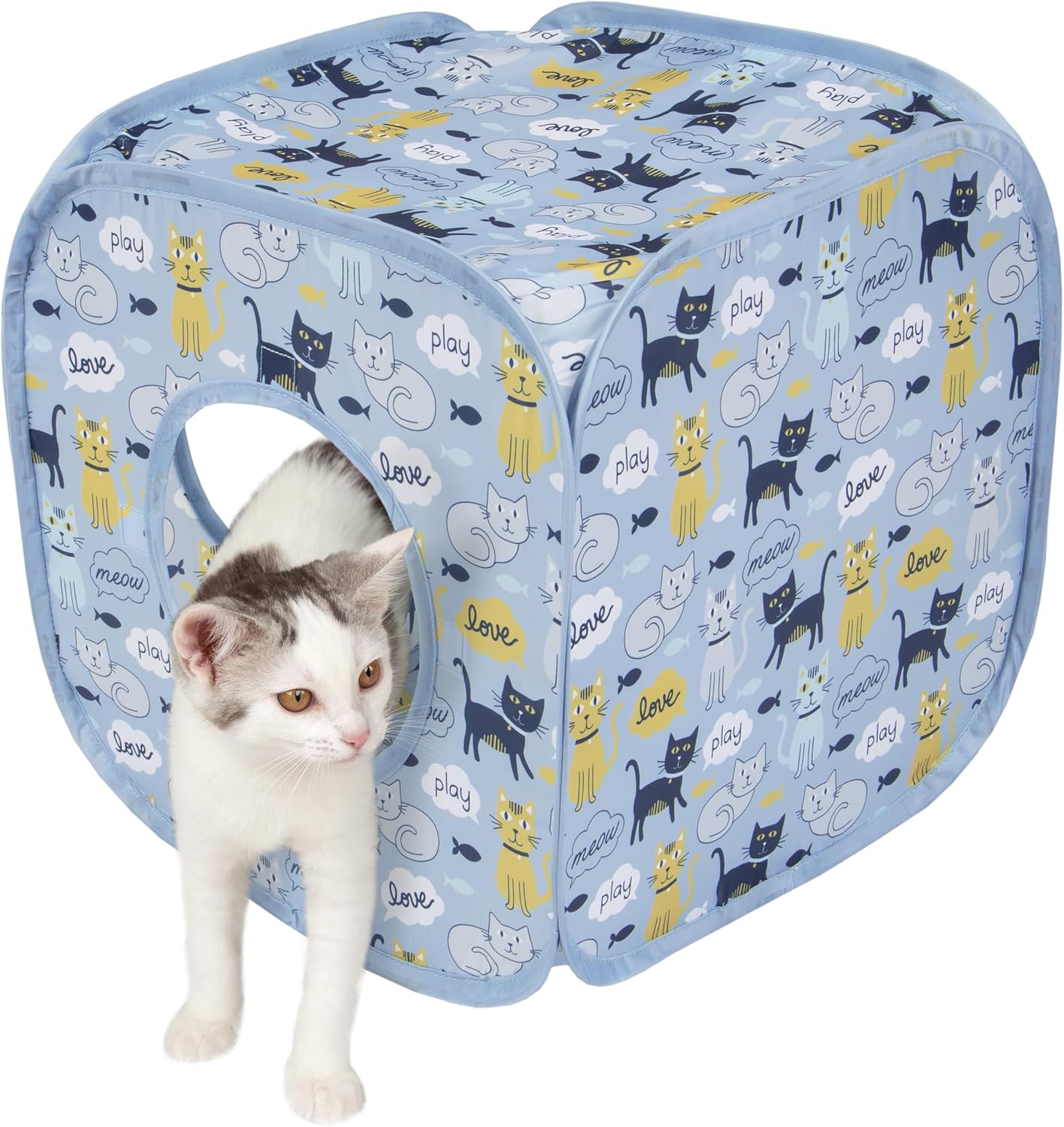 Kitty City Safari Jungle Pop-Up Cat Cube, Collapsible Indoor Cat Hideout & Play Cube with Peekaboo Openings, Easy Storage, 15” x 15” x 15”
