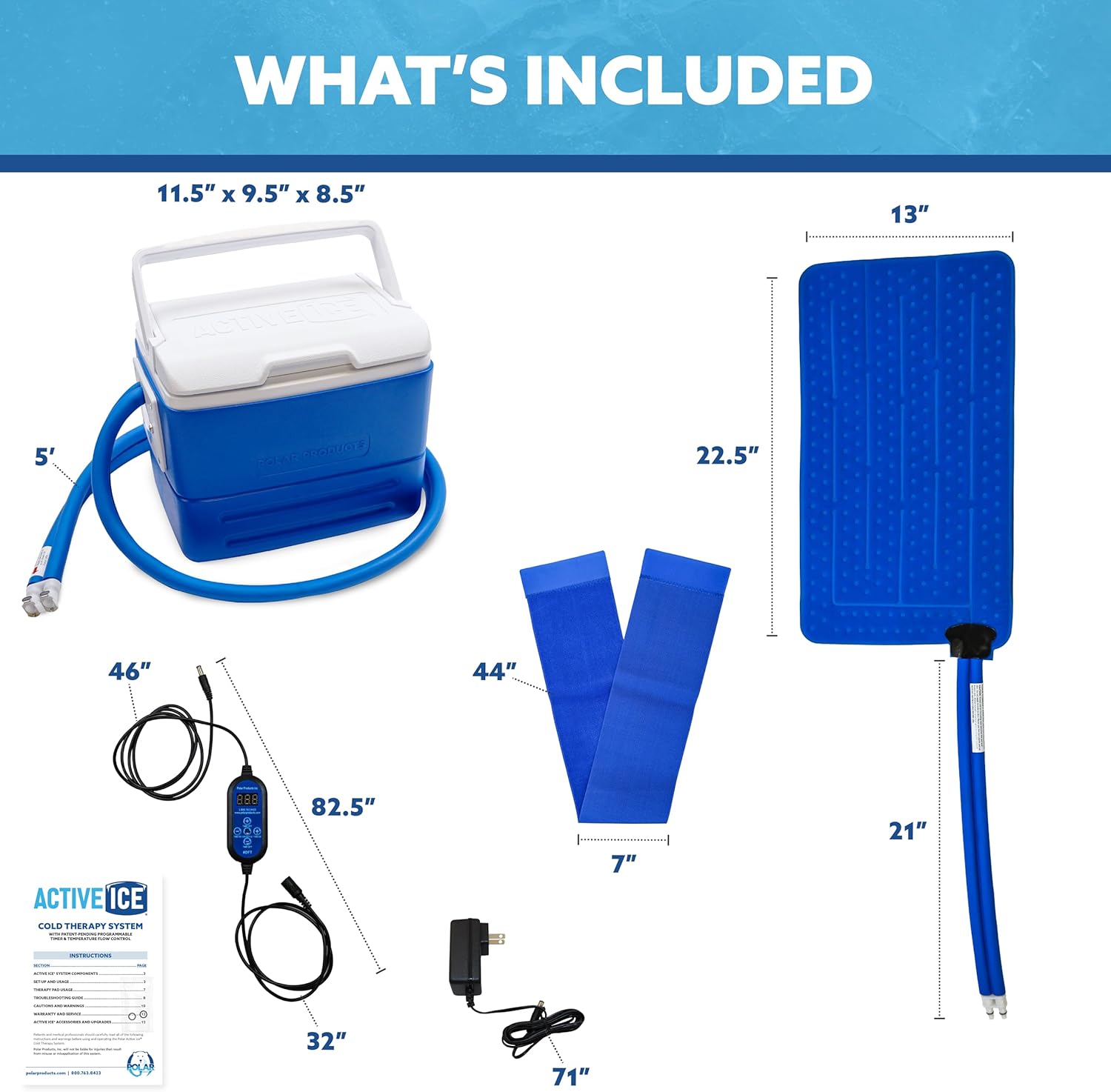 Polar Active Ice 3.0 | 9 QT Cold Therapy Ice Machine| Programmable Timer | 6 in 1 Universal Pad | Cryotherapy Pain Relief System | Ace Bandage Style Compression